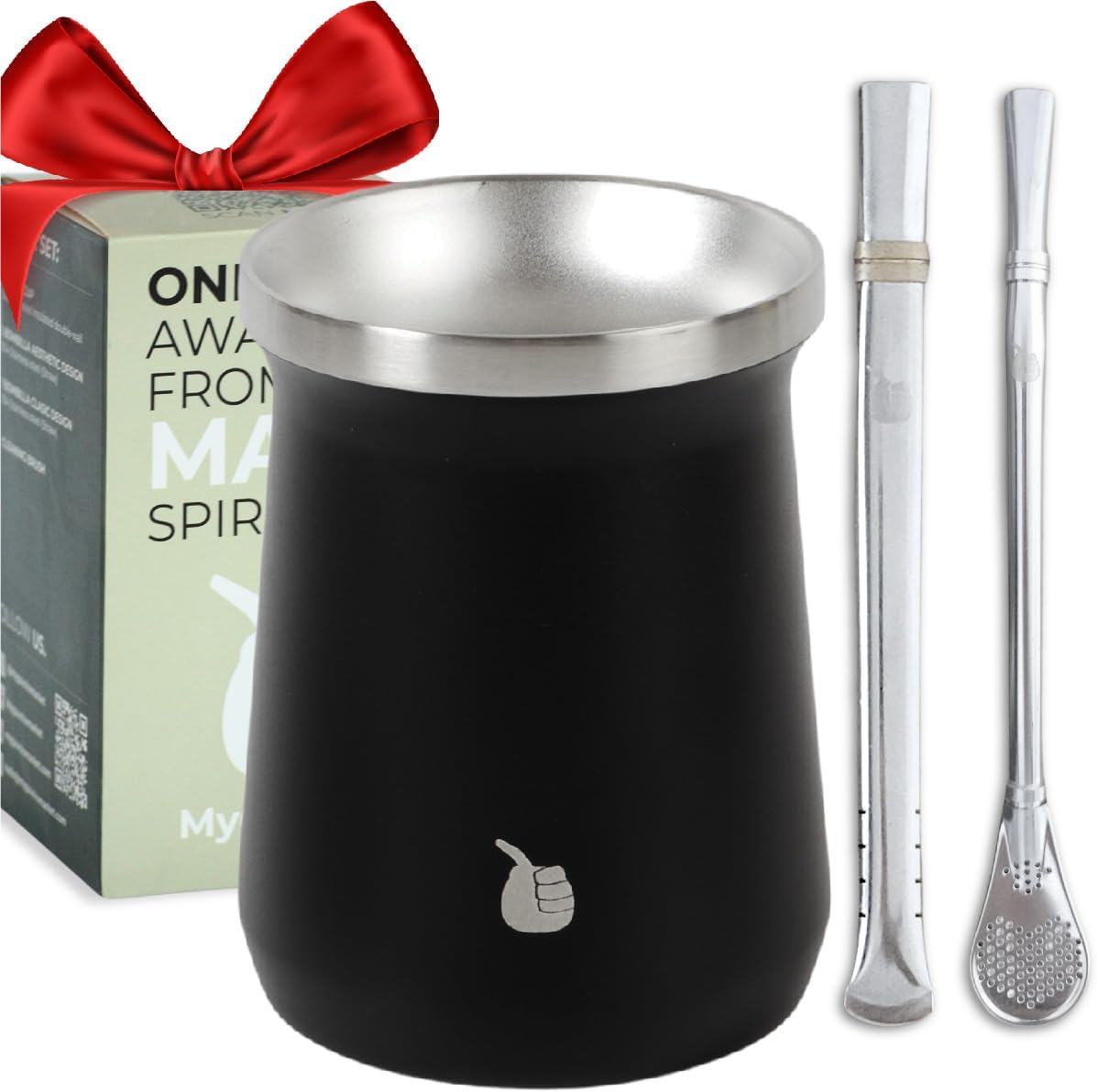 Gaucho-Market Yerba Mate Cup Gourd Double-Wall Insulated Vacuum Stainless Steel Mate Tea Cup Set with Lid, Includes Bombilla (Straw) and a Brush. (Revolution Black)&hellip;