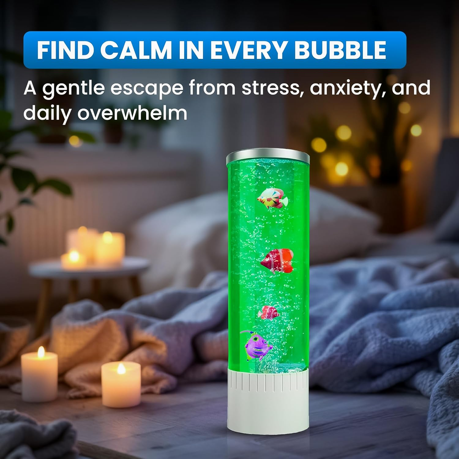 Nixyun Bubble Lamp | 7 Colour Changing LED Lamps | Fake Aquarium Night Light | Artificial Fish Tank with Moving Fishes | Home Decor, Mood Lamp for Kids, Adults, Sensory Lights for Autism & ADHD image number 5