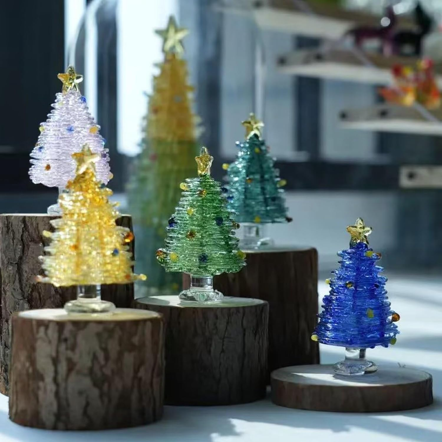 Glazed Glass Christmas Tree,Mini Small Tabletop Crystal Christmas Tree Figurines Home Decor,Collectible Art Glass Christmas Tree Statue for Bedroom, Collector'S Item image number 2