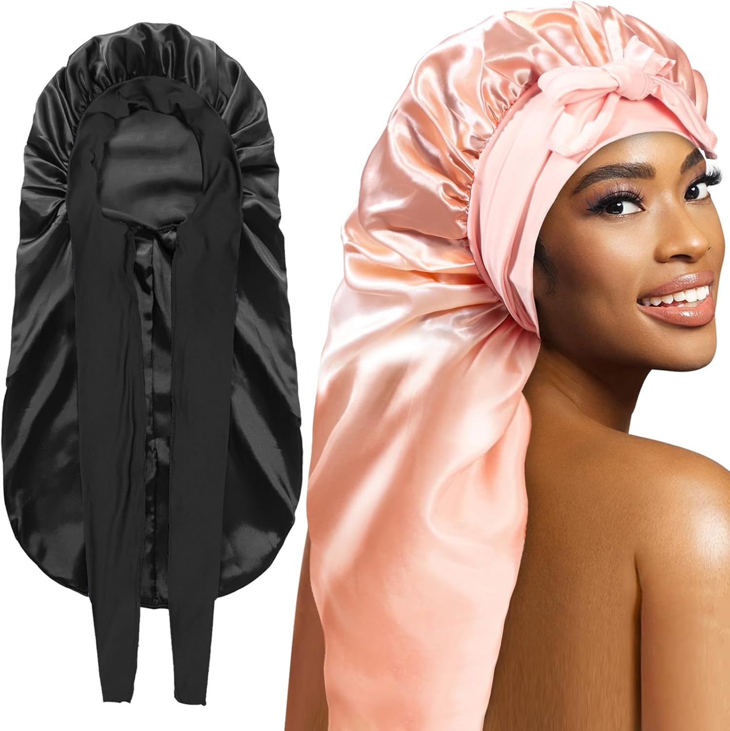 Bonnets for Black Women Braid Bonnet, Large Long Satin Bonnet for Braids, Silk Bonnet with Stretchy Tie Band Sleep Cap Hair