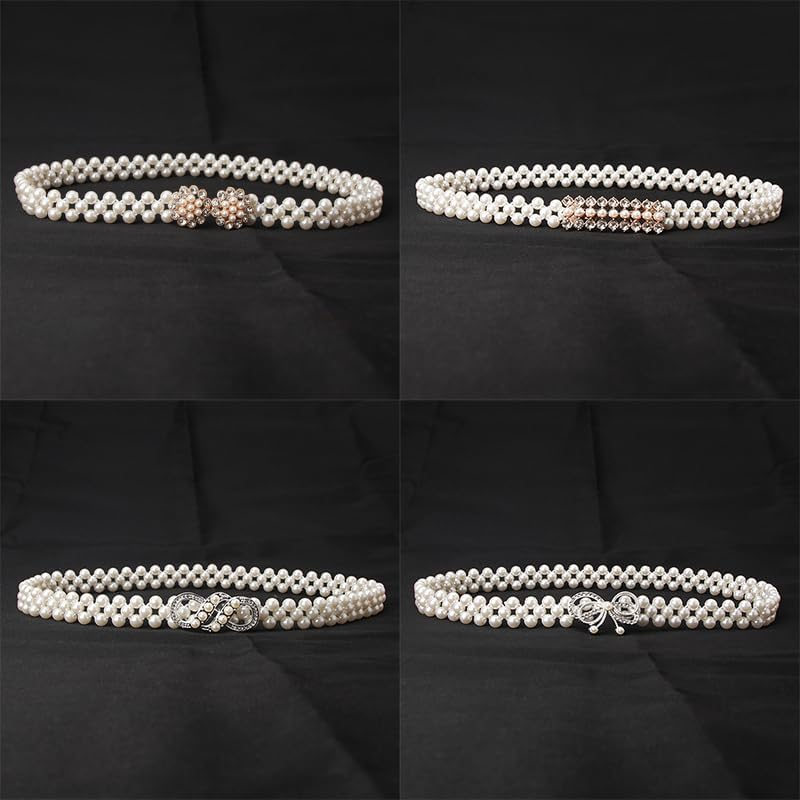 AIMALL Elegant Women'S Pearl and Rhinestone Bead Chain Belt, 26.4 Inch Decorative Dress Waistband, Chic Accessory for Formal and Casual Outfits image number 4