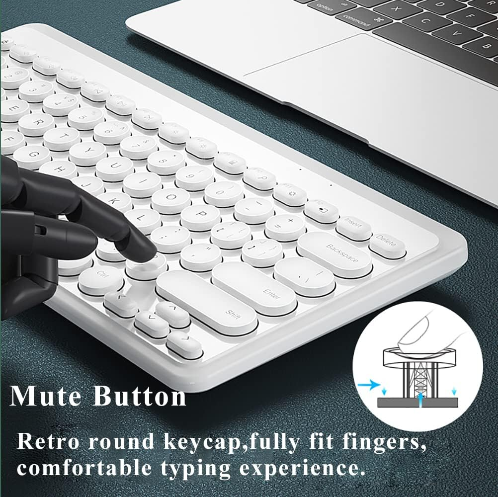 Compact Keyboard Mouse Combo,Jieruideng 79-Key Retro Mini Cute Computer Keyboard 2.4G USB Wireless and Silent Mice Set for Laptop Desktop PC Ipad (White) - Pink image number 3
