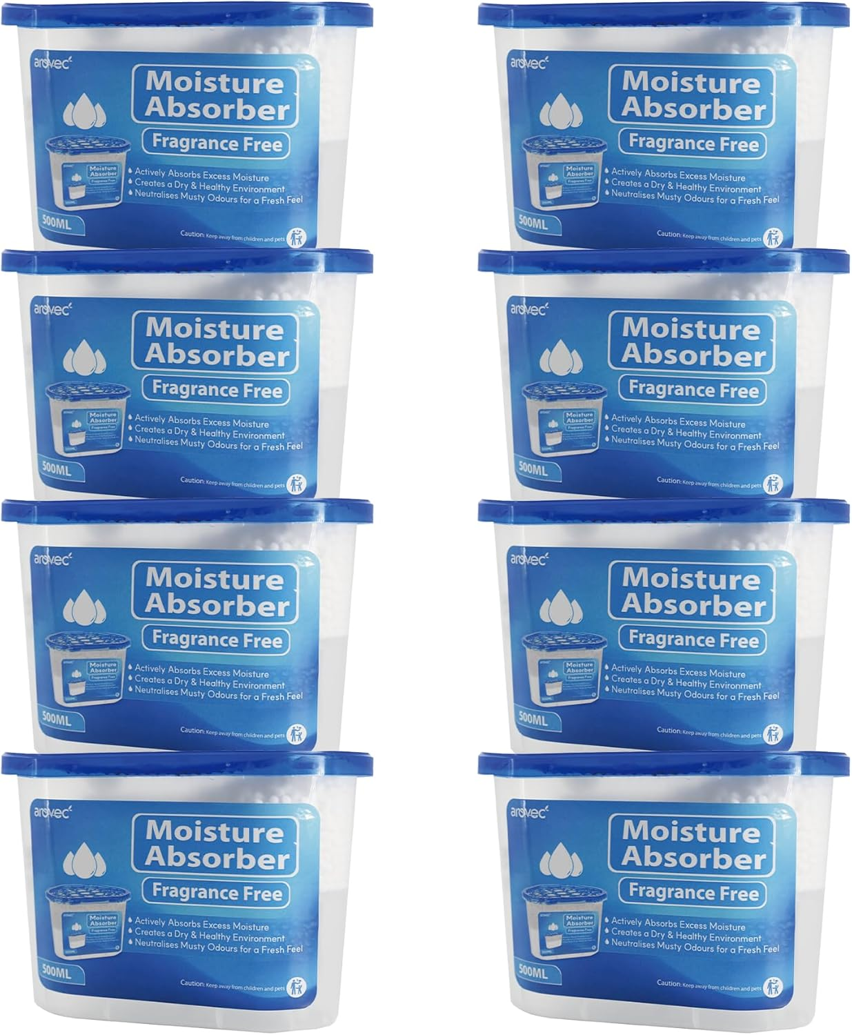 Arovec Moisture Absorber Dehumidifier, Unscented 8 Packs Portable for Wardrobes and Closets, Kitchen, Bathrooms, Laundry Rooms (500Ml) image number 5