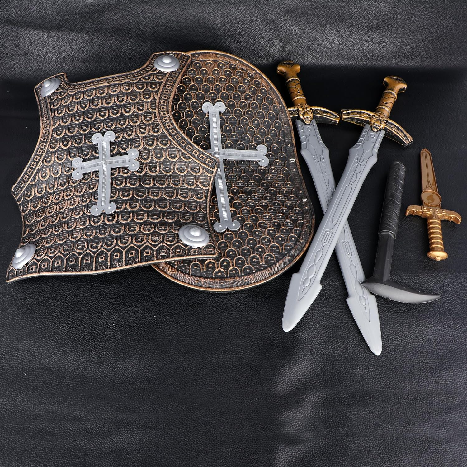 Crusaders Medieval Knight Armor Props Set Bronze-Colored Chest Plate Shield Swords for Dress up Cosplay, Brown image number 3