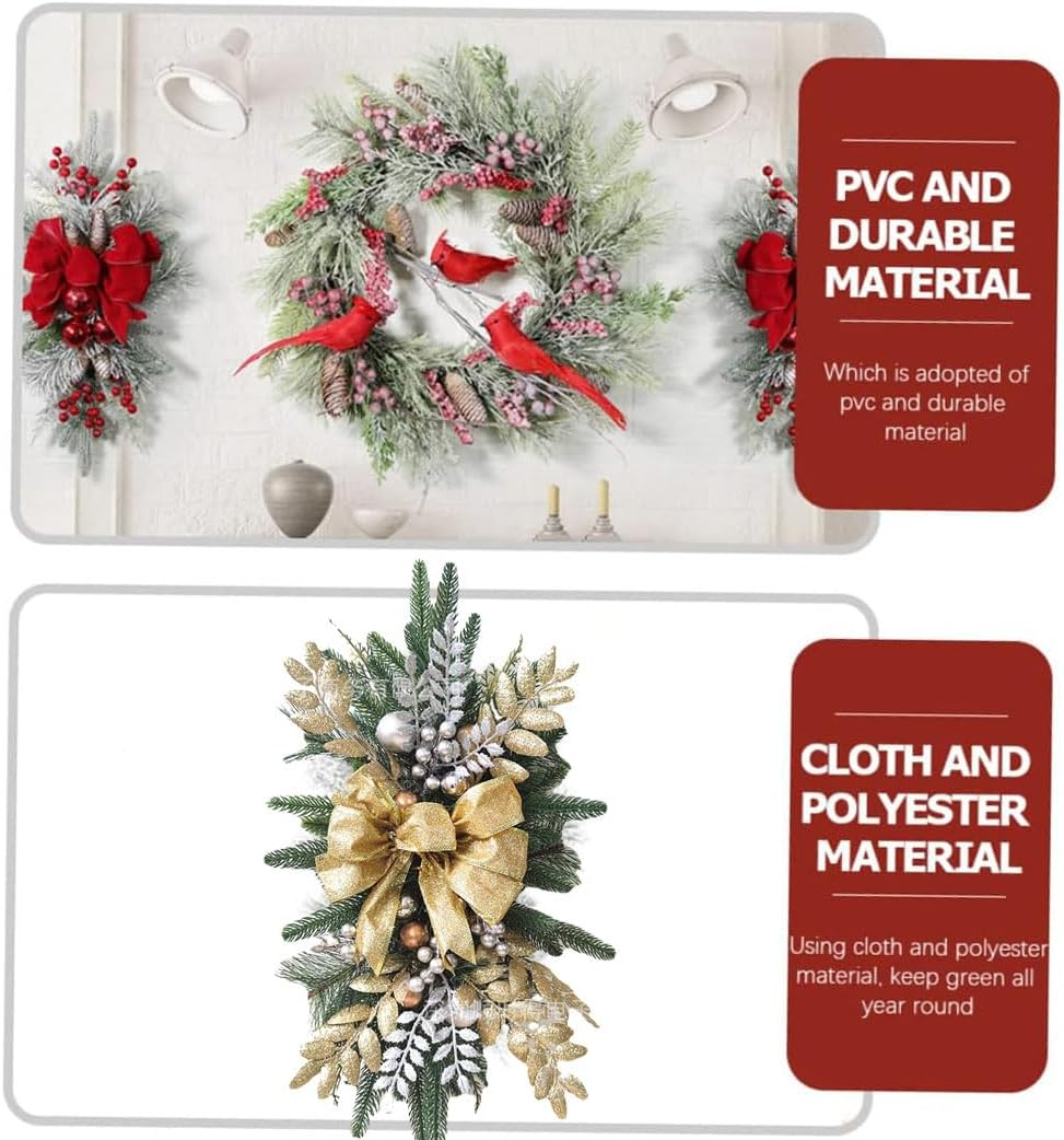 Cordless Pre-Lighting Stair Decoration, Christmas LED Wreath for Indoor Outdoor Home Christmas Front Door Holiday Wall Window Ornament (Gold) image number 2