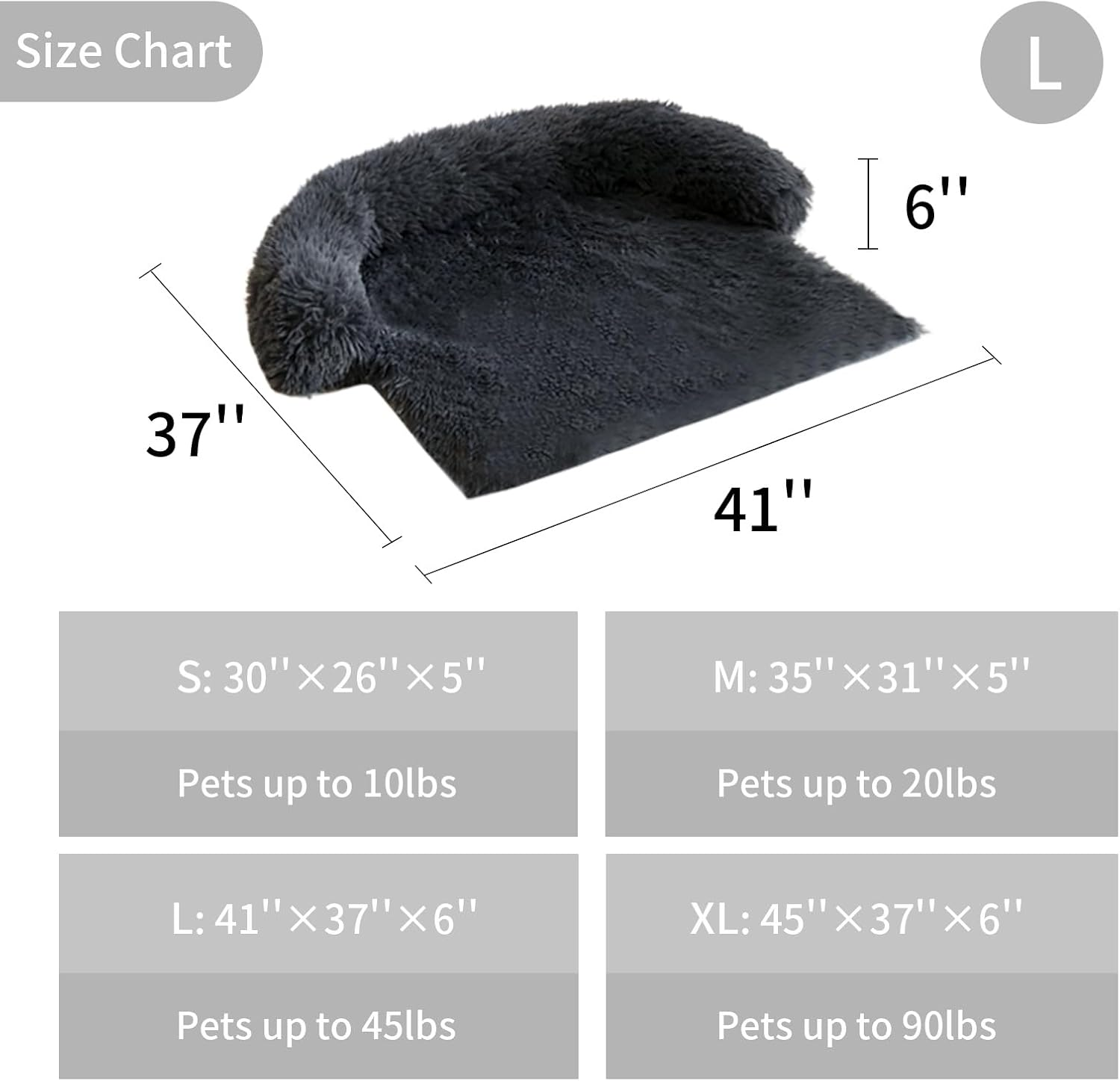 Large Calming Dog Bed Sofa Couch for Large Dogs and Cats - Fluffy Plush Mats for Furniture Protector with Washable Cover (41X37X6, Gray) image number 4
