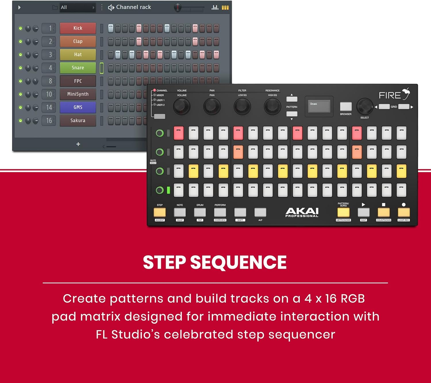 AKAI Professional Fire (Controller Only) &ndash; USB MIDI Controller for FL Studio with 64 Pad RGB Clip, Drum Pad Matrix image number 3