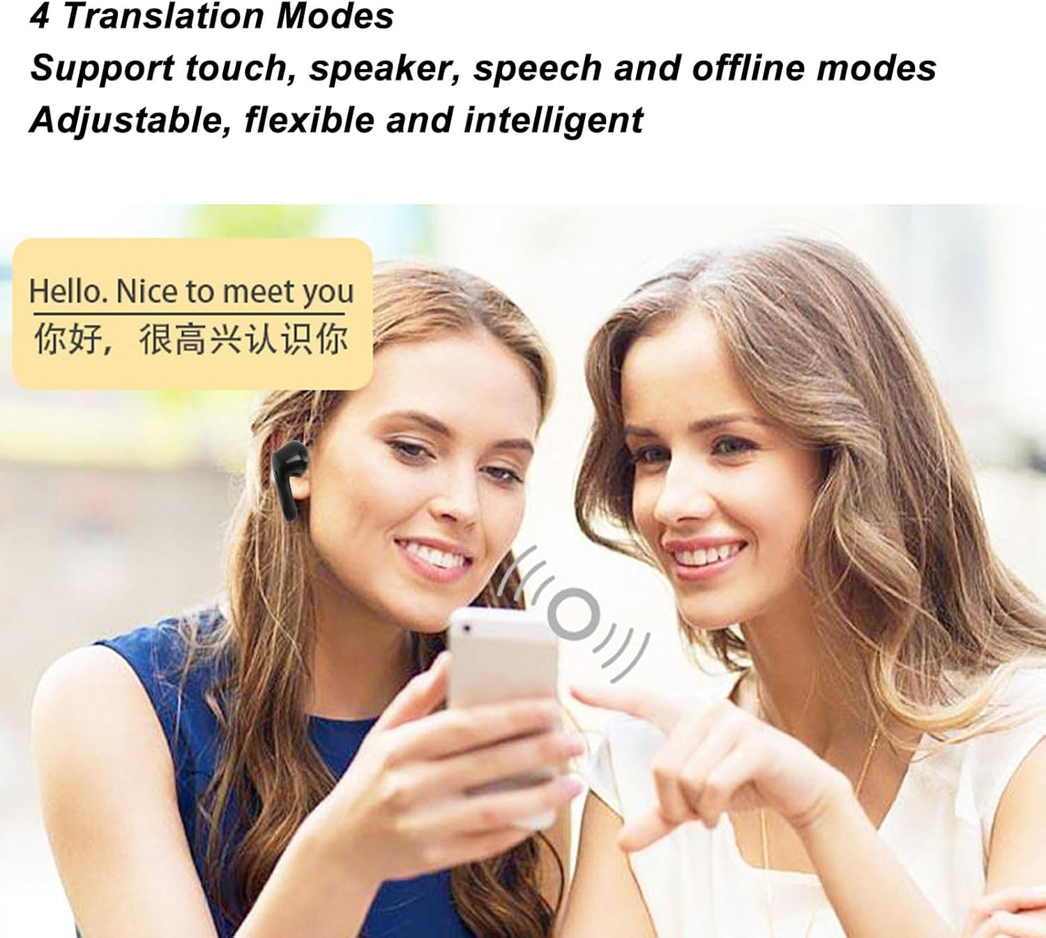 Bluetooth Translator Earphones, 74 Languages, 70 Accents, Voice Translator Device for Travel, Stereo Noise Reduction, Wireless Bluetooth Translation Earphones with Case (Black) image number 6