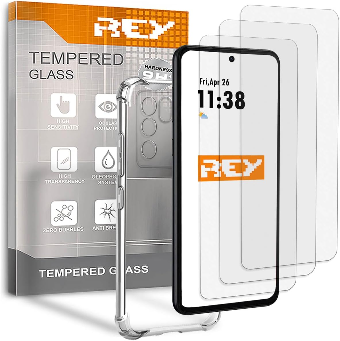 REY 3 X Anti-Shock Screen Protectors and Case for VIVO Y200 5G, Tempered Glass and Silicone TPU with High Resistance