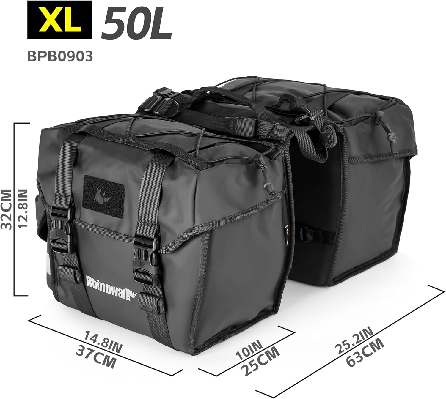 Rhinowalk Bike Pannier Bag 50L Double Pannier Bags Saddle Bags for Rear Rack Bicycles with Carrying Handle Professional Cycling Accessories-Black image number 1