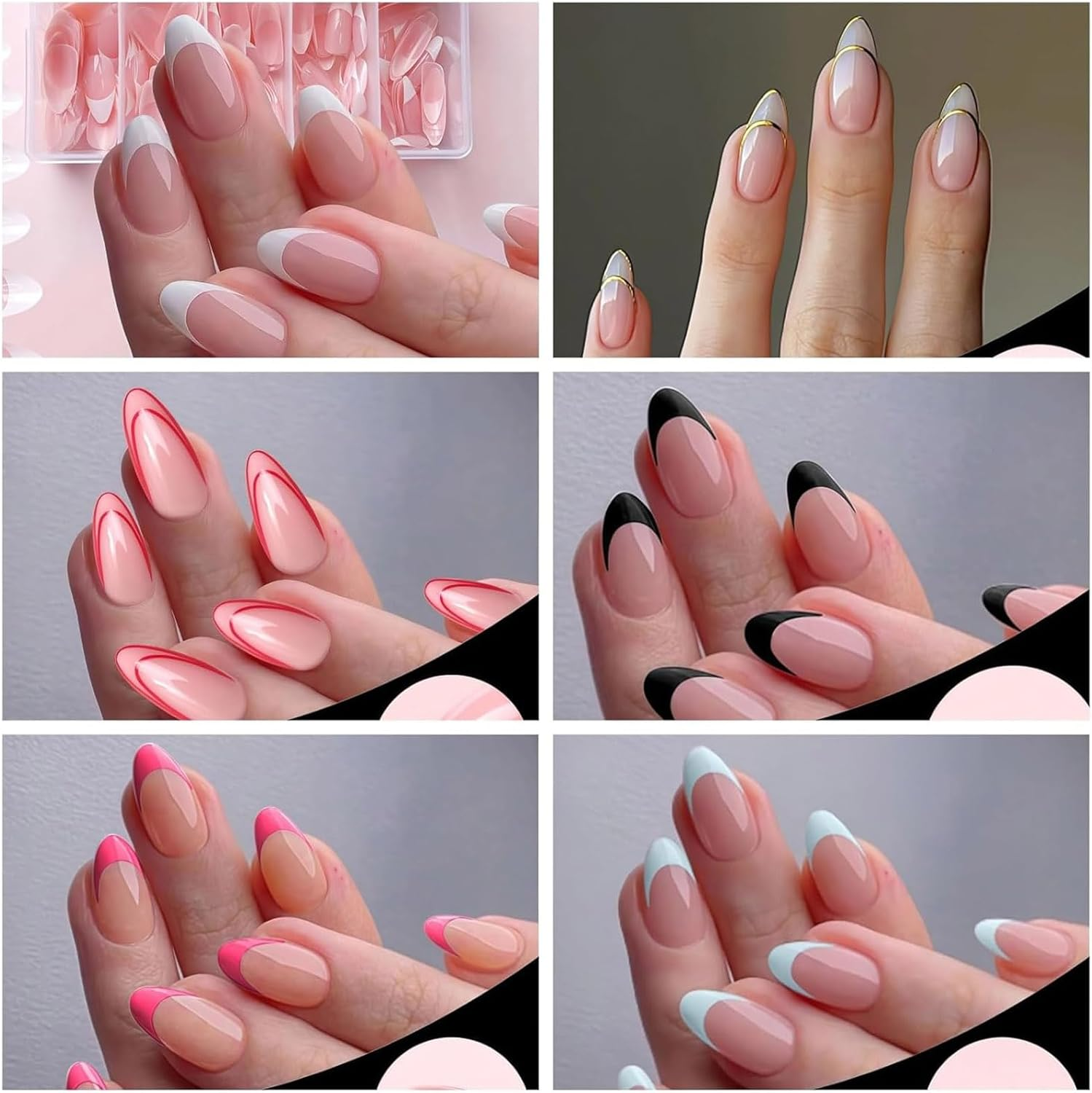 240Pcs Stick on Nails, White French Tip Press on Nails, 10 Sizes Almond French Tip Nails，Matte Fake Nails，Diy Nail Art Nude Gel Press on Nail（French White）