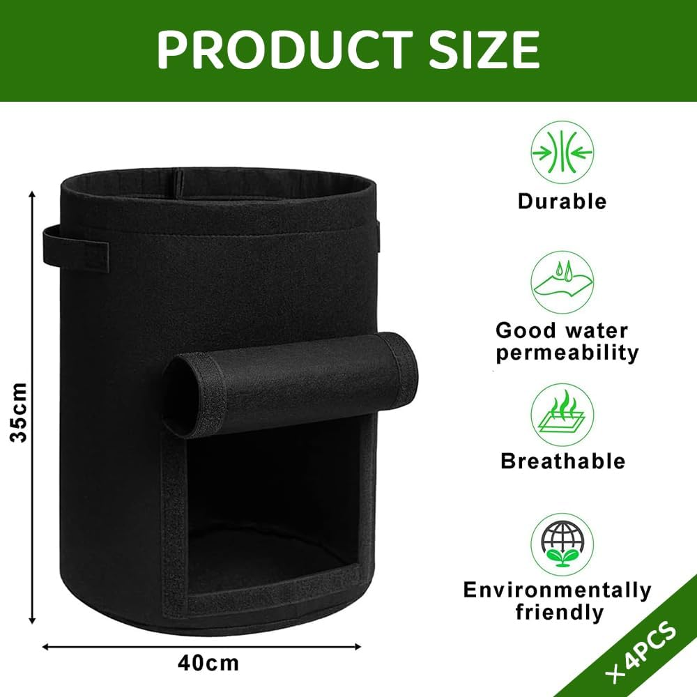 4-Pack Potato Grow Bags with Flap Window &ndash; Heavy-Duty Nonwoven Fabric Planter Bags for Potatoes, Tomatoes, Carrots, Vegetables & Fruits &ndash; Reusable Garden Planting Containers image number 1