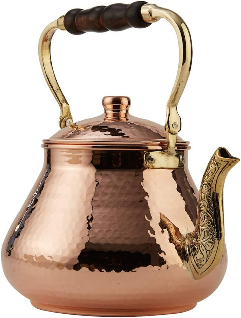 DEMMEX 2019 Heavy Gauge 1Mm Thick Natural Handmade Turkish Copper Tea Pot Kettle Stovetop Teapot, Large 3.1 Qt - 2.75Lb (Copper) image number 4