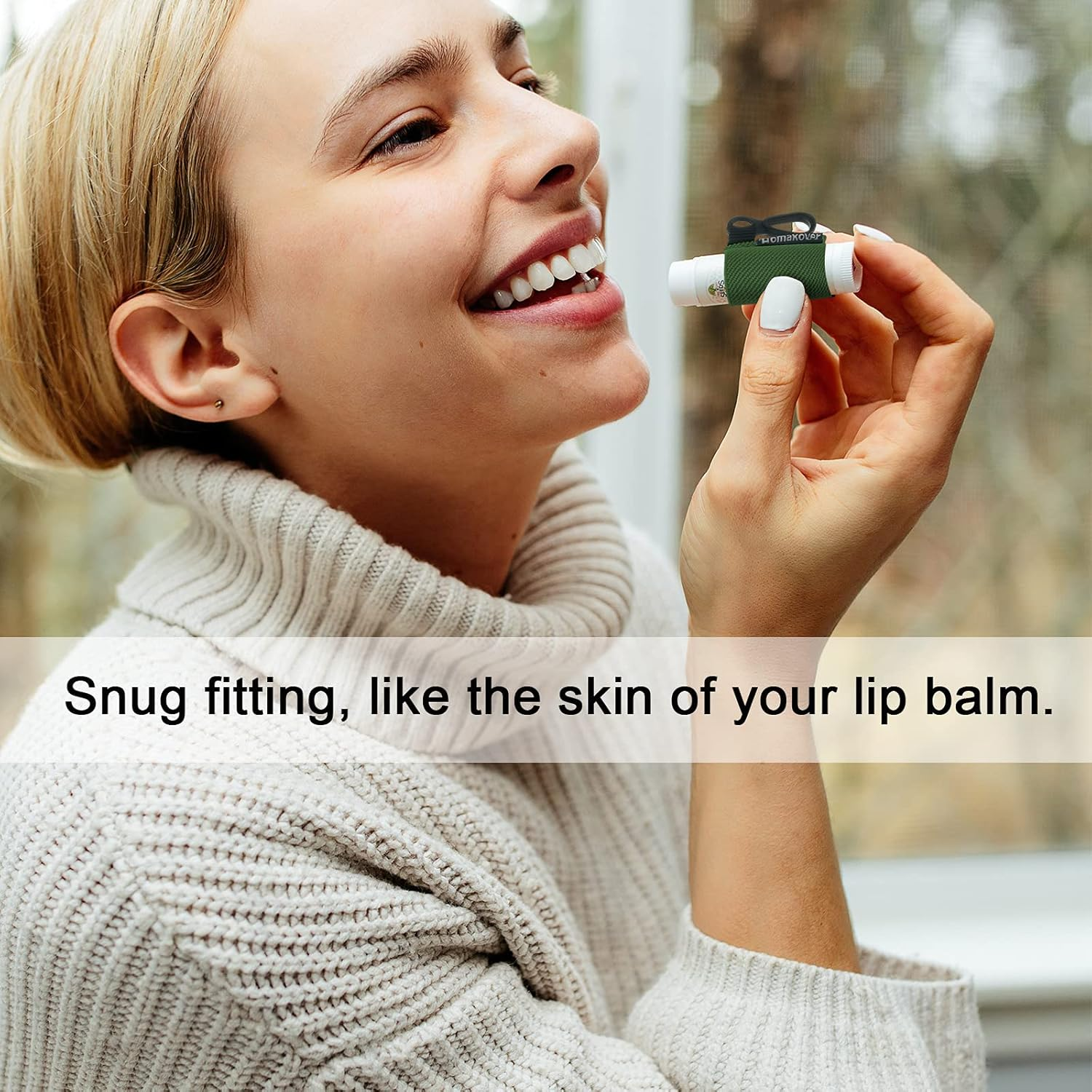 Homakover 12 Pack Compact Clip-On Lipstick Holder Keychain in 12 Colors,Lip Balm Sleeves with Clip, Fits Most Standard Lip Balm,Tight-Knit Elastic Lip Balm Keychain Holder image number 5