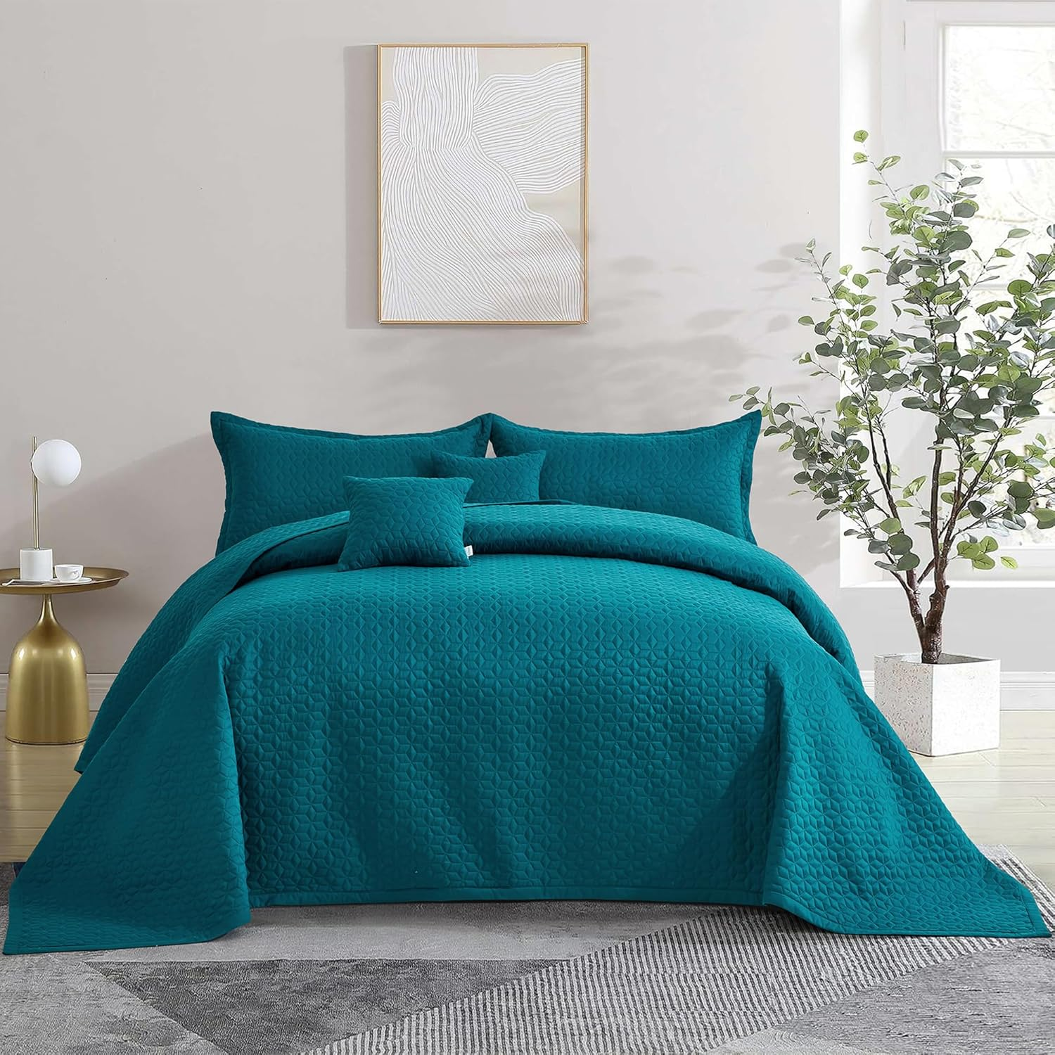 Blythease Oversized King Bedspread 128X120 Extra Wide, Modern & Contemporary Look, Lightweight Bedding Cover, Reversible, 5 Piece, 100% Microfiber, Brown