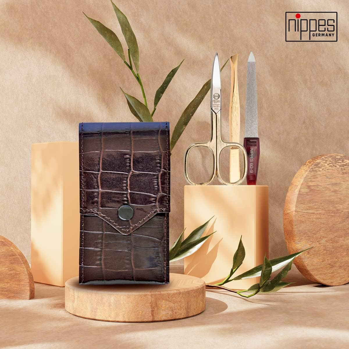 Nippes Solingen Premium Line Croco Manicure Set, 3 Pieces, Nickel-Plated and Gold-Plated Nail Care Set, Cowhide Leather Case in Crocodile Design, Manicure Pedicure, Made in Germany image number 5