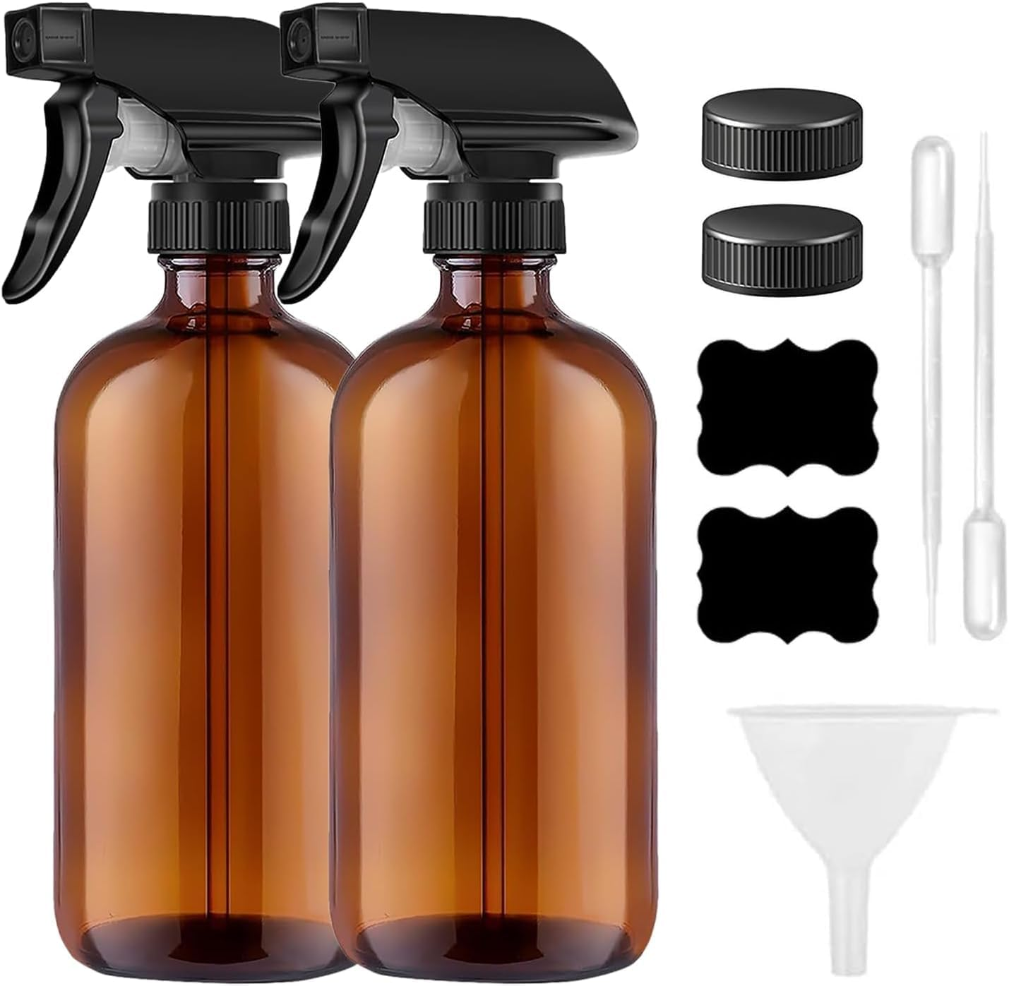 GIOD Amber Glass Spray Bottles 250Ml (2-Pack), Boston round Essential Oil Sprayers with UV Protection, Bpa-Free with Black Booster Spray Cap, Label, Funnel, Lid, Pipette image number 4