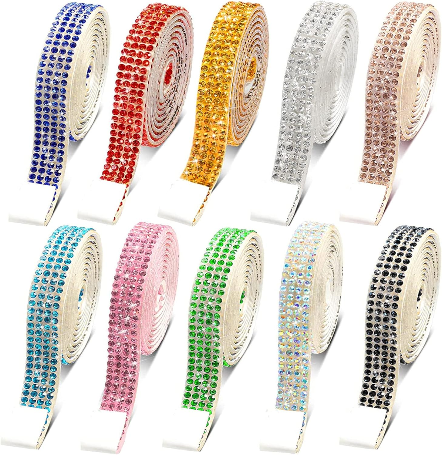 10 Rolls Self Adhesive Rhinestone Ribbon Crystal Diamond Sticker Bling Ribbon DIY Decoration with 2 Mm Rhinestones for DIY Arts Crafts,Wedding Party Decor,Car Phone Decoration.(Each Roll 1 Yard) image number 4