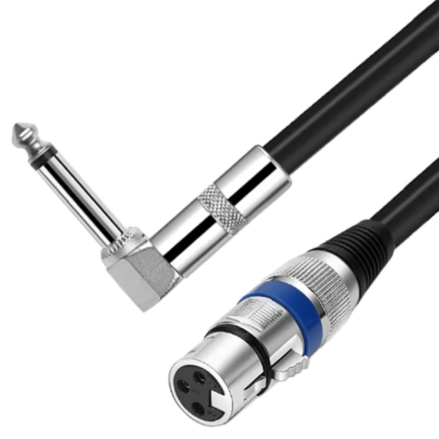 Tunghey Right Angle Female XLR to 1/4 Inch (6.35Mm) TS Mono Jack Microphone Cable, Unbalanced 3 Pin XLR Female to Quarter Inch TS Plug Mic Cord for Dynamic Microphone (3M)