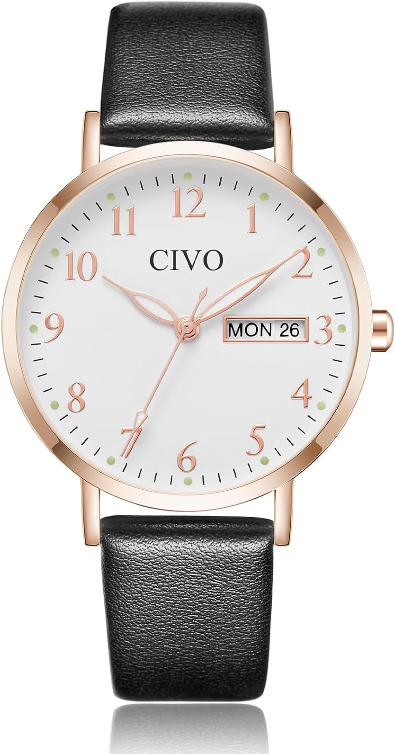 CIVO Ladies Watches for Women Leather Strap Analog Easy to Read Large Face Date Wrist Watch Waterproof Fashion Simple Elegant Quartz Watch