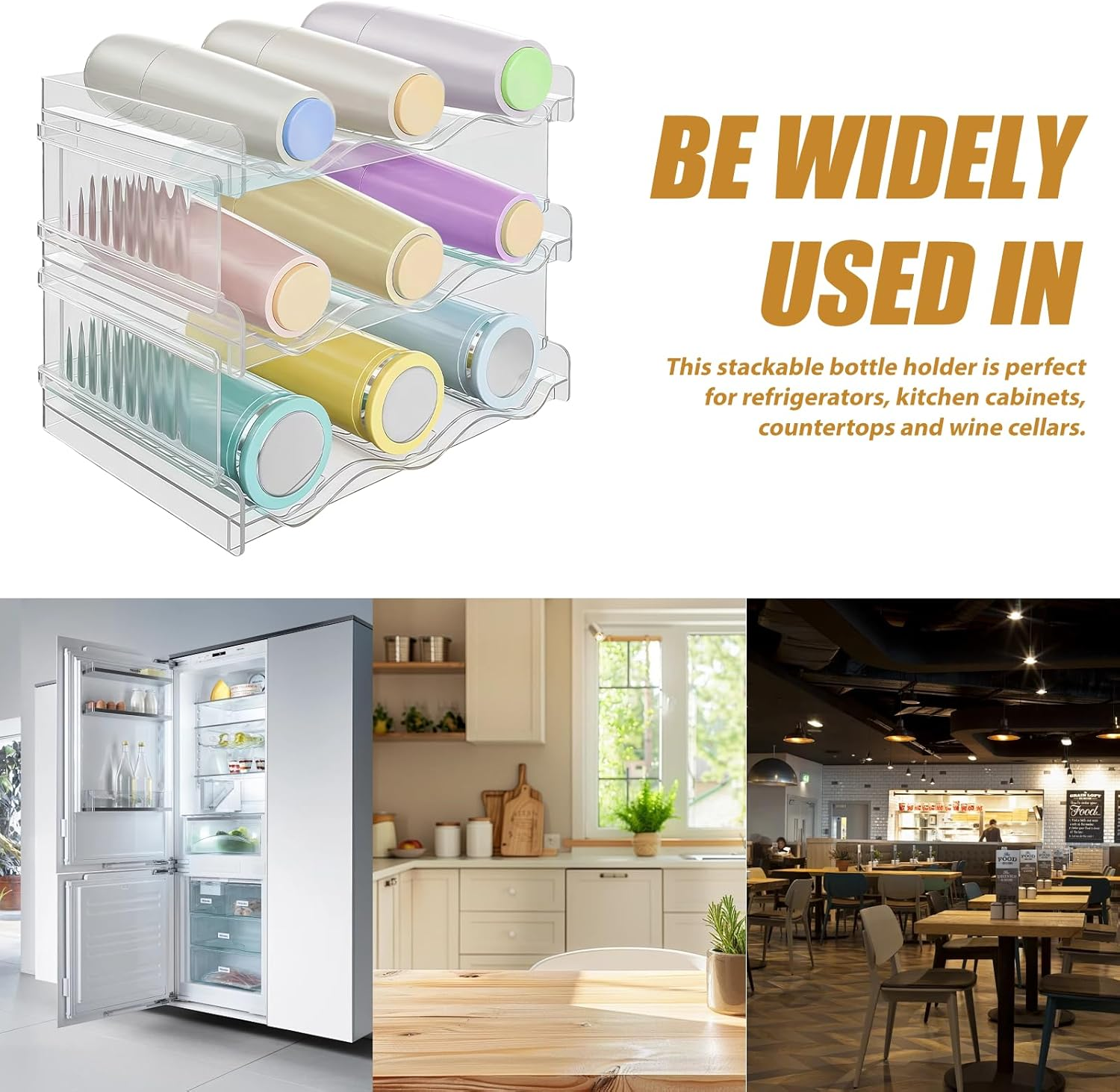 Stackable Bottle Shelf: 3 Pack 9 Bottles Stackable Bottle Rack Bottle Holder Cabinet for Fridge and Cabinet - Space Saving Non-Slip Design for Kitchen, Pantry image number 6