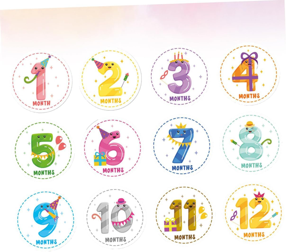 TEHAUX 12Pcs Decorative Milestone Sticker Creative Month Sticker Adorable Monthly Paste Decor for Newborn Boy Girl Belly image number 3