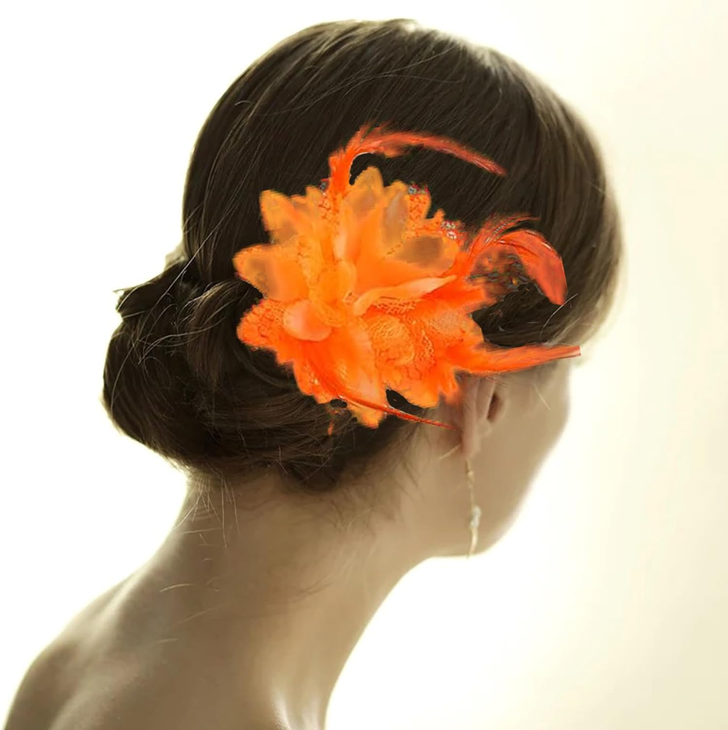 Pack of 2, Feather Flower Hair Clips, Orange Flowers 20S Hair Accessories, Women'S Feather Hair Clips, Cocktail Headwear, Women, for Carnival, Halloween, Cocktail, Wedding, Tea Party Accessories