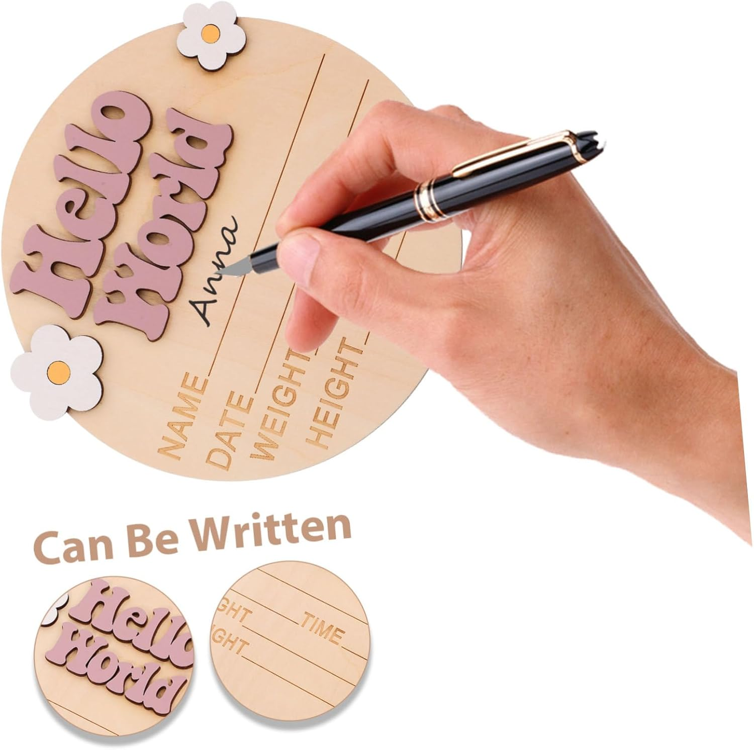 HANABASS Rustic Wood Baby Announcement Sign Flower Decor Newborn Birth Announcement Photo Prop for Nursery Baby Name Sign Card and Welcome - Multi image number 6