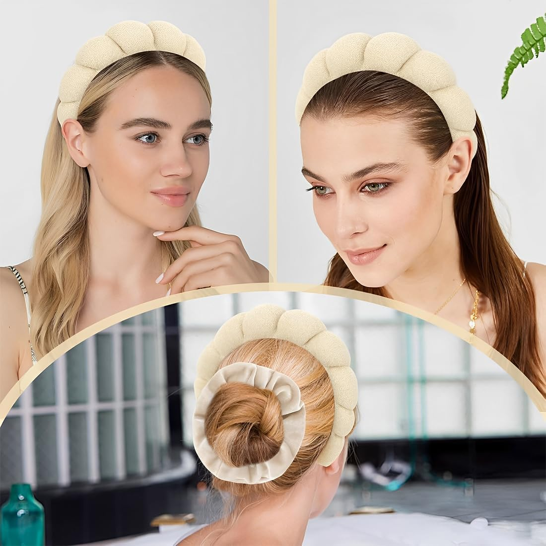 GGUFAY Spa Headband for Washing Face Wristband Set Sponge Soft Terry Cloth Makeup Skin Care Non-Slip Headband for Women