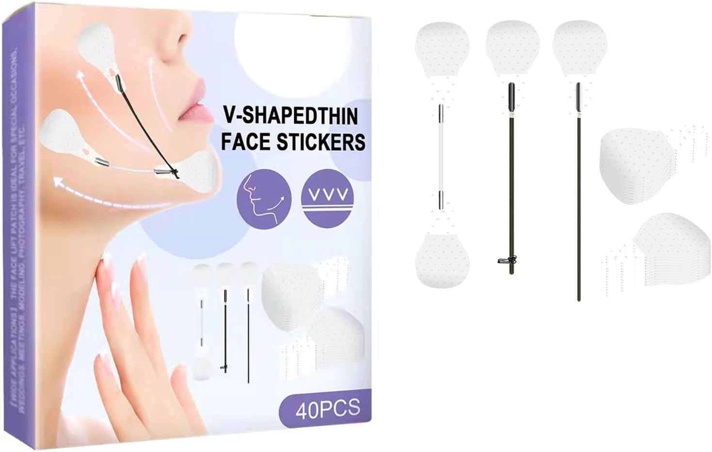 Face Lift Tape, Japanese Face Tape, 40 Pcs Face Tape for Wrinkles, Invisible with Elastic V Line Face Lift Patches for Eliminating Wrinkles on Woman Face, Neck, Eye Skin, Waterproof Lifting Stickers image number 1