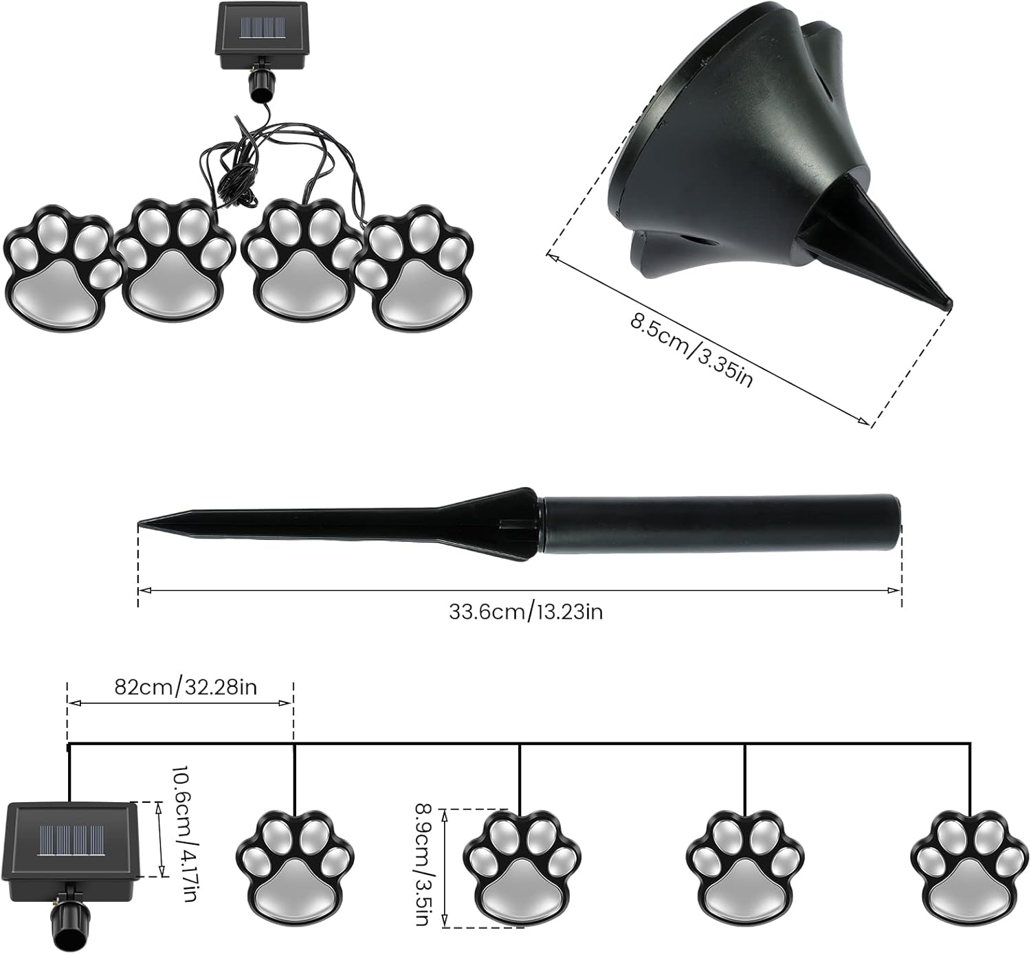 Paw Print Solar Lights, 4 in 1 Waterproof Solar Outdoor Lights LED Solar Dog Animal Paw Print Solar Decor Lamp Solar Garden Lights Walkway Lighting for Patio Lawn Yard Pathway Outdoor (Warm Light)