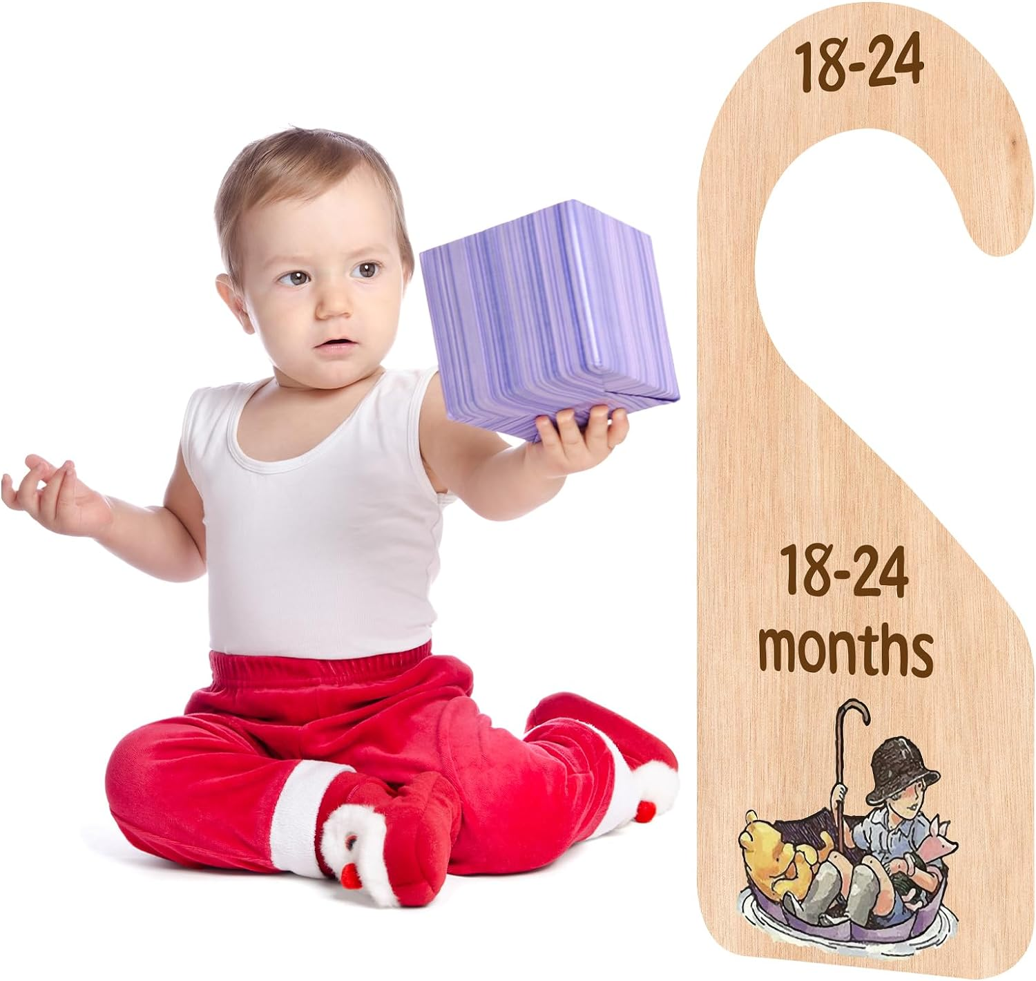 The Winnie Bear Baby Closet Dividers & Clothes Organizer for Nursery Decor Wooden Hanger for Newborn Baby Stuff from 0-24+ Months A118 image number 2