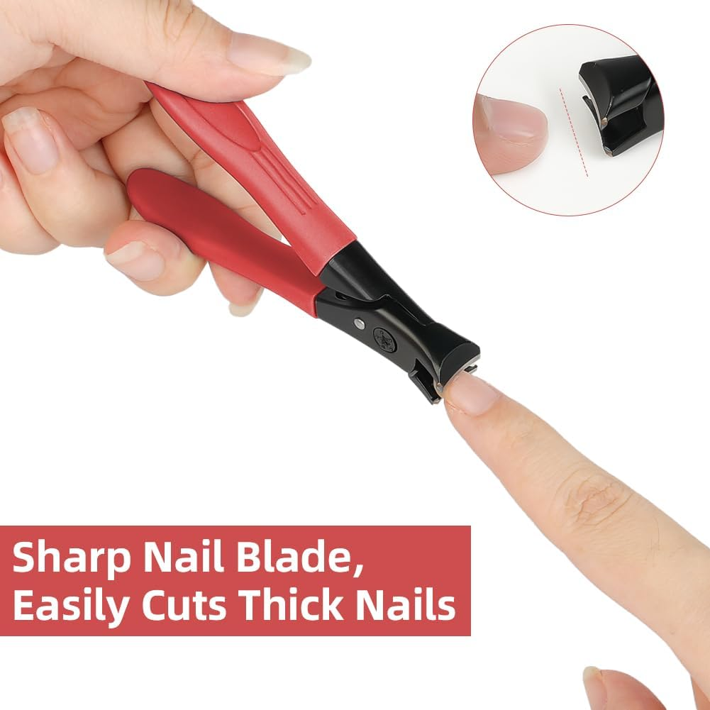 LOPHE Nail Clippers for Thick Nails Large Nail Clipper Sharp Nail Clipper Premium Steel Nail Scissors with Collection Tray for Women Men Senior for Toenails and Finger Nails, Rubber Red image number 5