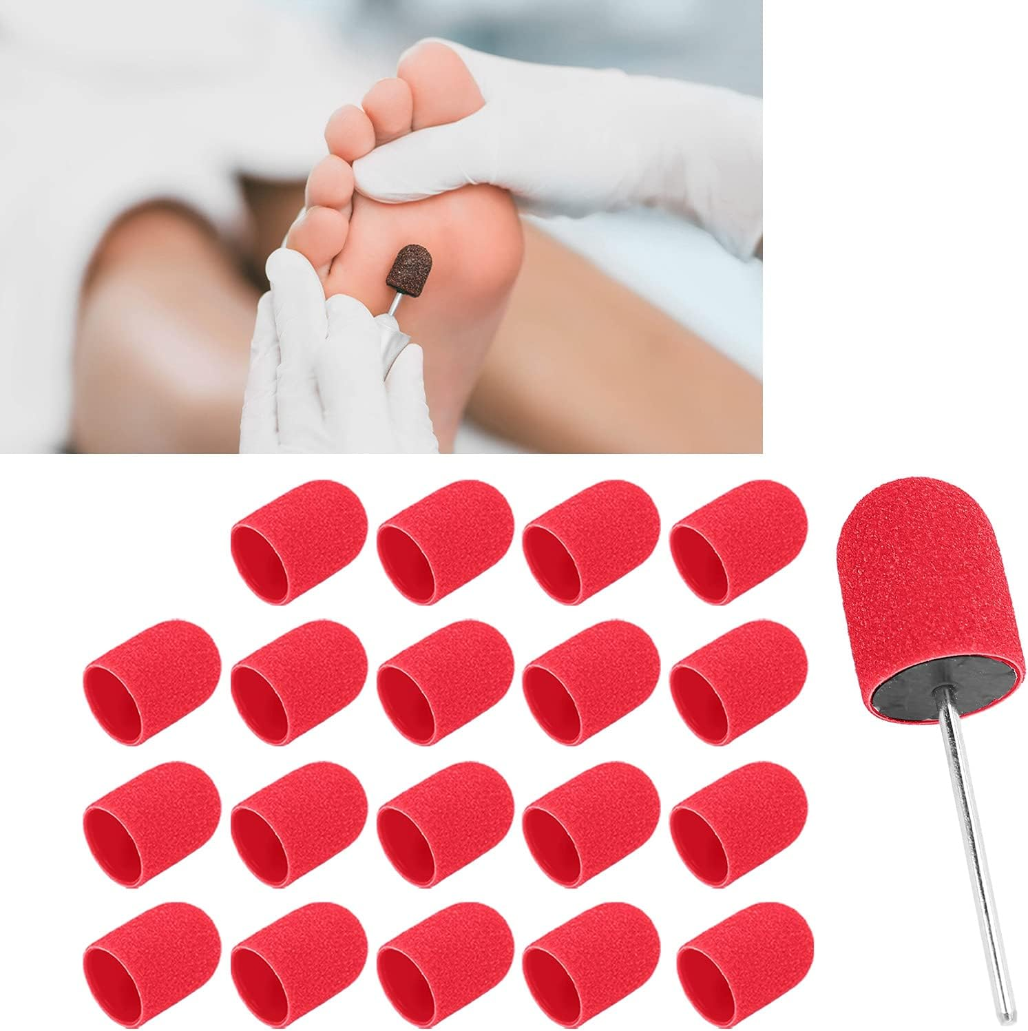 20Pcs Sanding Bands for Nail Drill, Electric Colored Professional Fine Sanding Bands, Polishing and Nail Polish Remover, 0.6X1Inch with 1 Shaft, for Manicures, Pedicure, Salon (Deep Red) image number 1