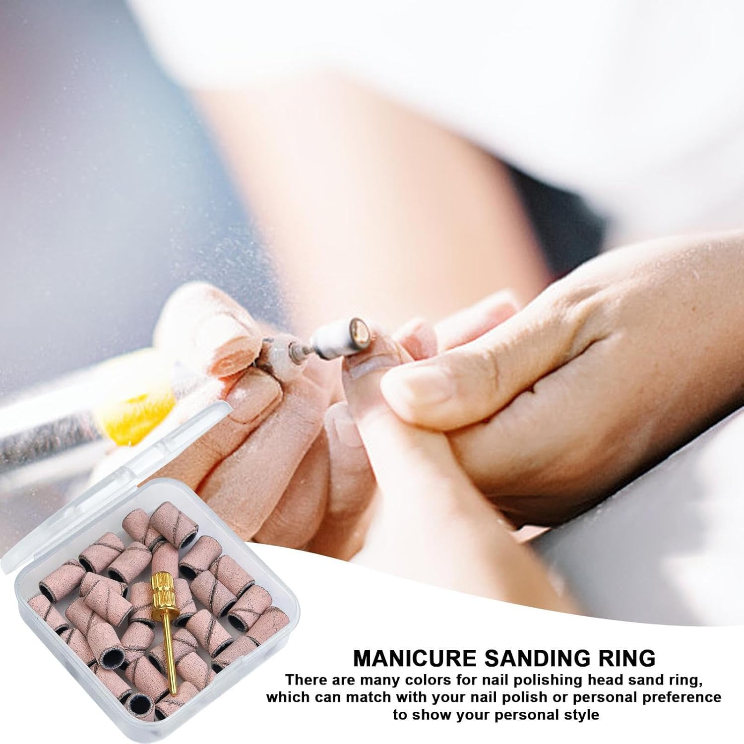 Nail Sanding Bands - Nail File Sanding Bands with Mandrel Bit - Fine Grit Nail File Sanding Bands for Acrylic Nails Gel Manicures and Pedicure Pochy image number 6