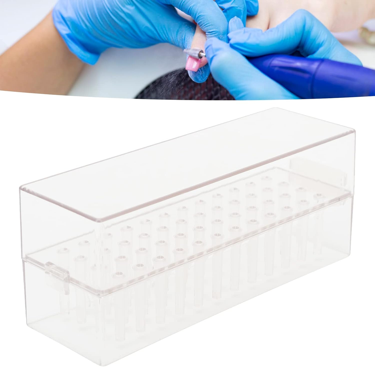 Nail Drill Bits Holder Stand, 48 Holes Drill Bits Display Organizer Box, Transparent Acrylic Dustproof Drill Bit Case, Portable Nail Bit Container Case for Home Use, Nail Salon