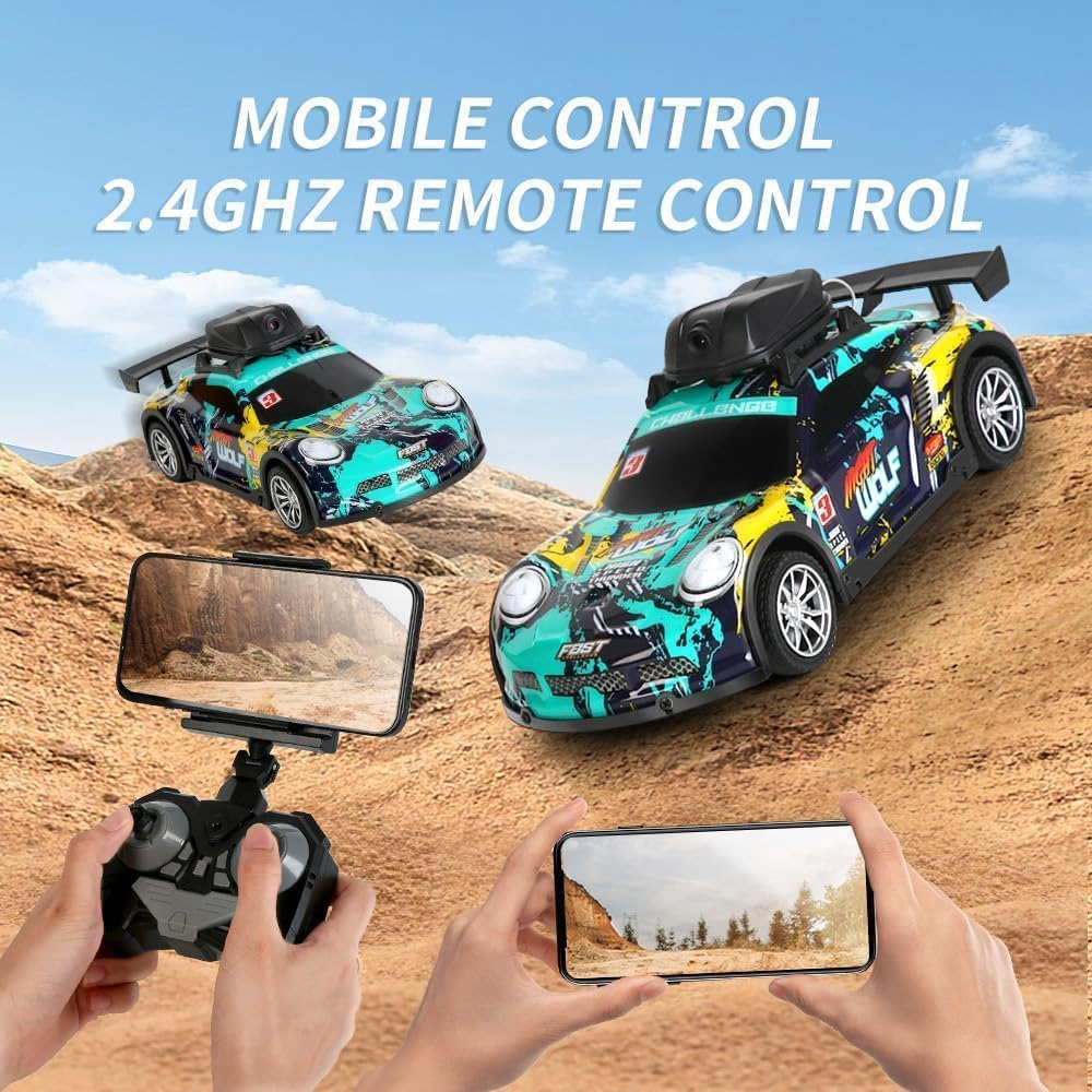 B-Qtech Remote Control Car with Camera, 2.4Ghz Remote Control Drift Car APP Control, RC Camera Racing Car Graffiti Off-Road Vehicle