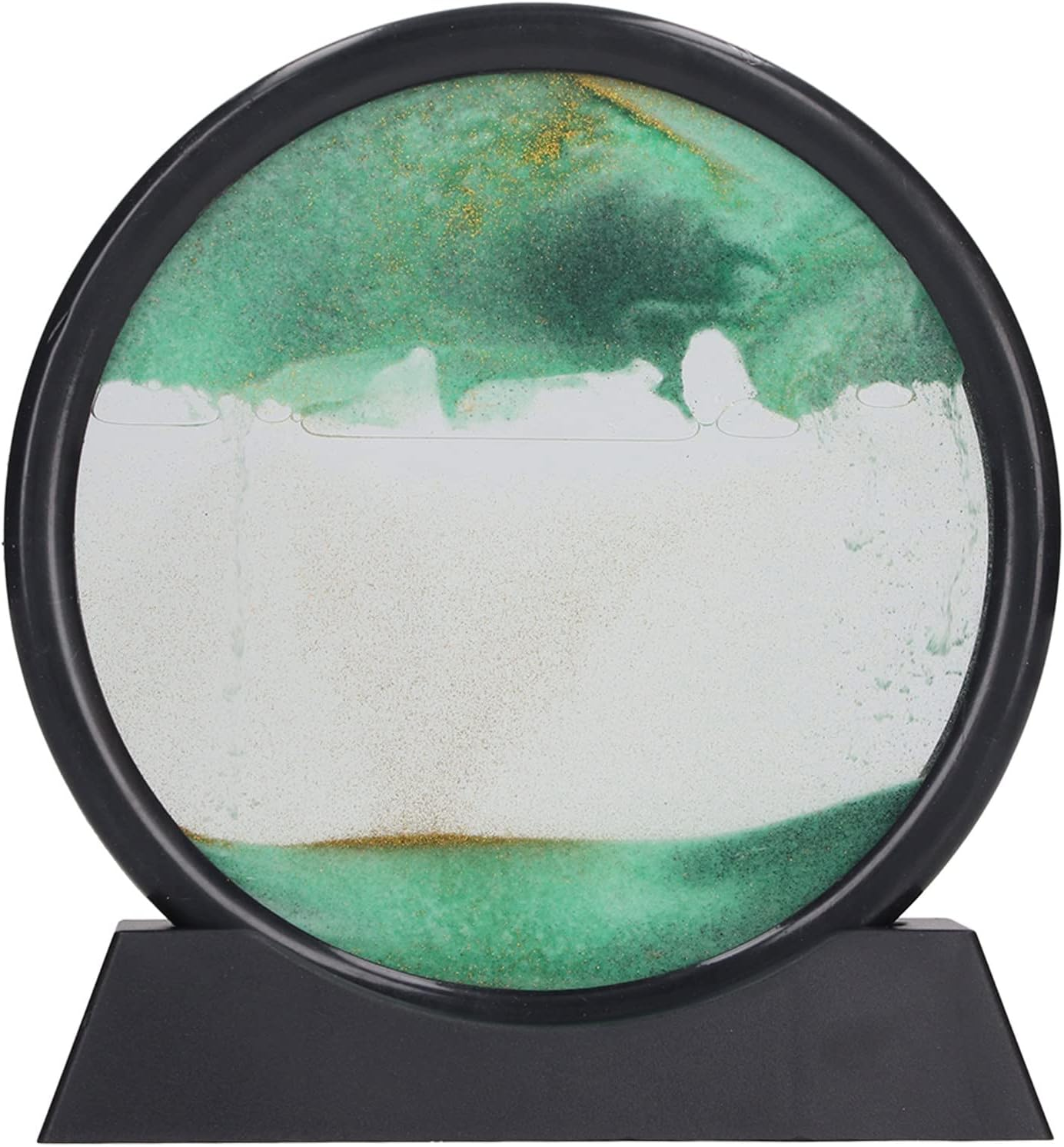 Moving Sand Art Picture, round Glass 3D Deep Sea Sandscape in Motion Display, Quicksand Painting Decor, Relaxing Desktop Toy for Kids, Adults, Home and Office Decor (Yellow)