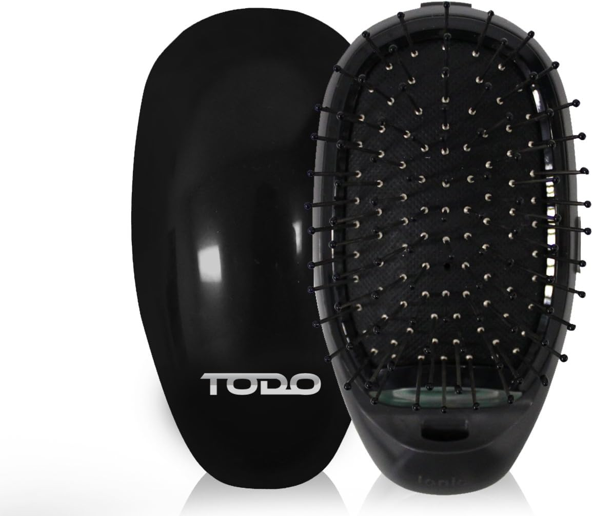 TODO Ionic Styling Hair Brush Straightener Anti-Frizz Smooth Silky Hair Stainless Steel Bristle Black image number 1