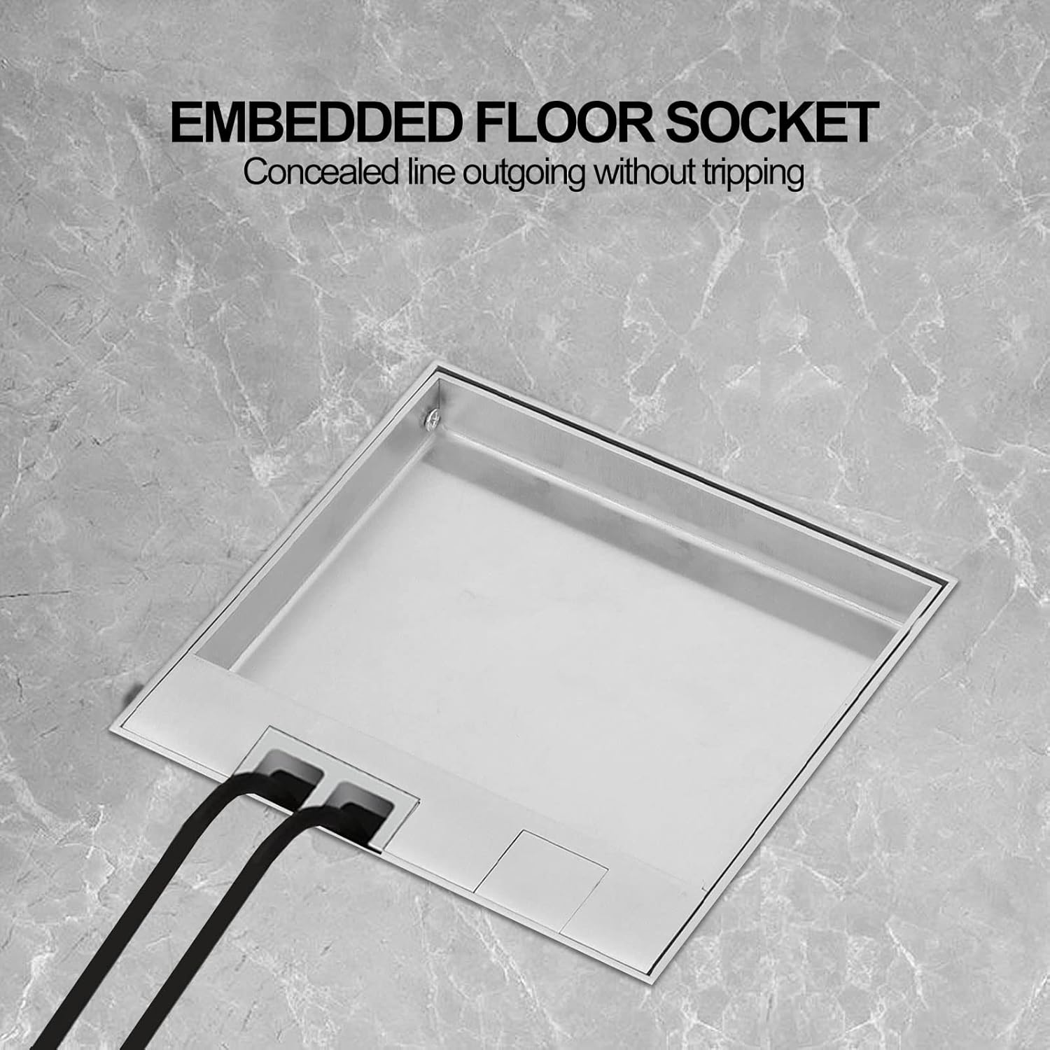 Floor Electrical Outlet Box, AC250V 4000W Embedded Stainless Steel Cover Dual Outlets Electrical Floor Box, Waterproof Desktop Floor Power Socket Box with Junction Box image number 5