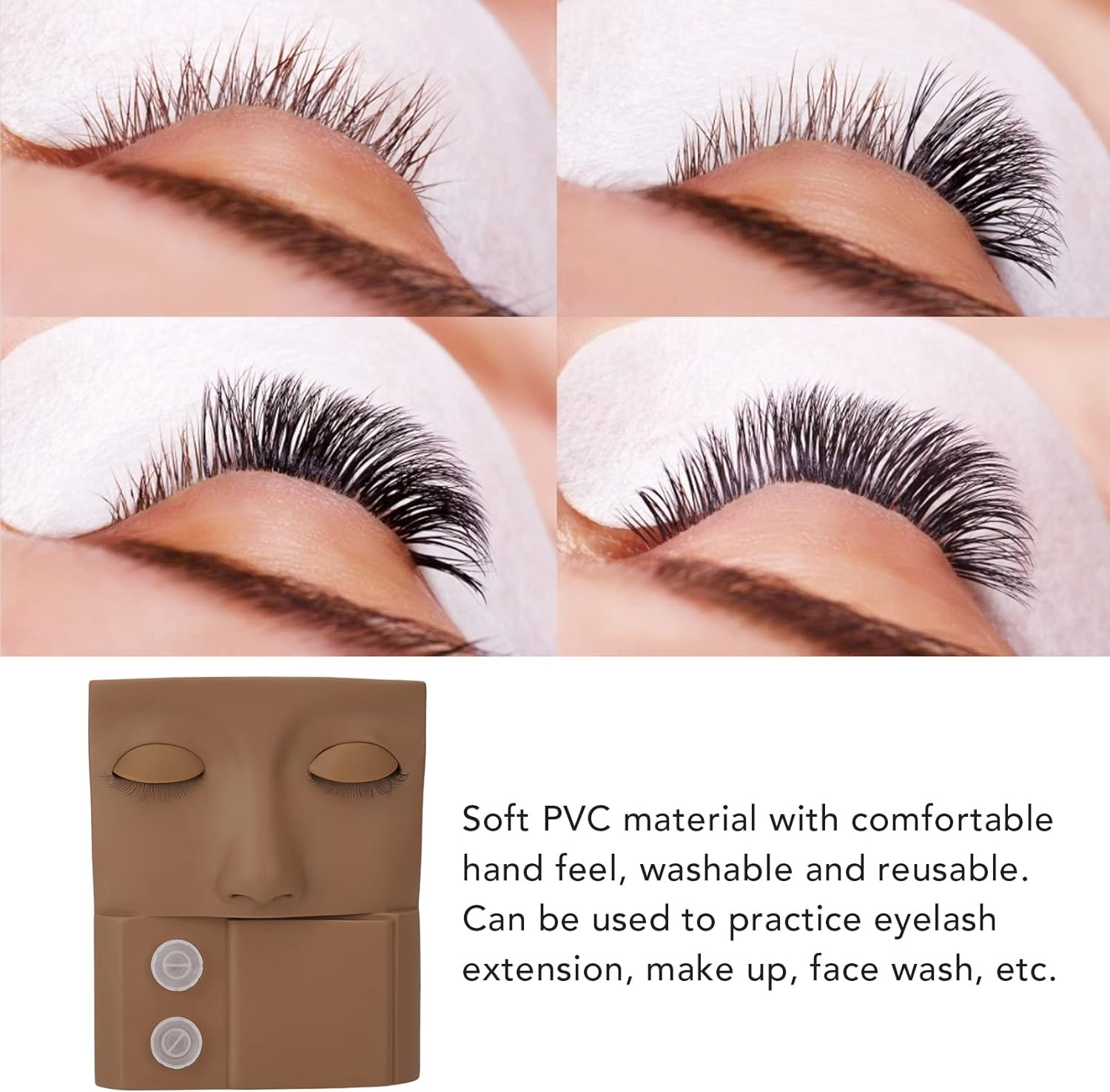 Lash Mannequin Head, 3 in 1 Eyelash Extension Mannequin Head with Lash Glue Rings Eyelash Extension Tray for Eyelid Eyelash Extension Practice Makeup Training, Soft Touch (Brown) - Brown image number 4