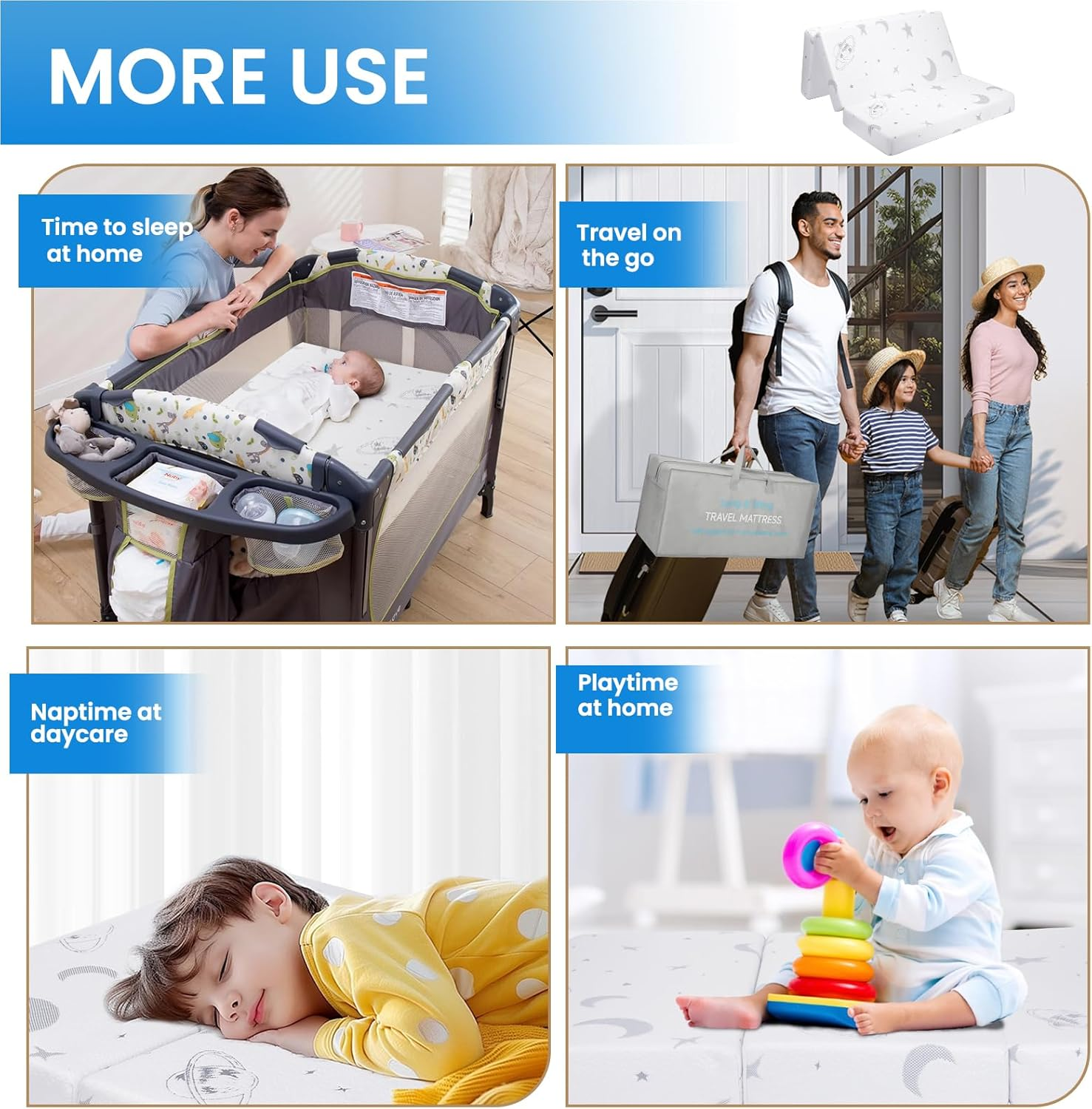 Travel Cot Mattress, Timkos Foldable Mattresses with Removable Zipper Cover and Carrying Bag, Waterproof Portacot Baby Cot, Pack and Play Mattress (105 X 66.5 X 8Cm) Lightweight & Easy Storage image number 1