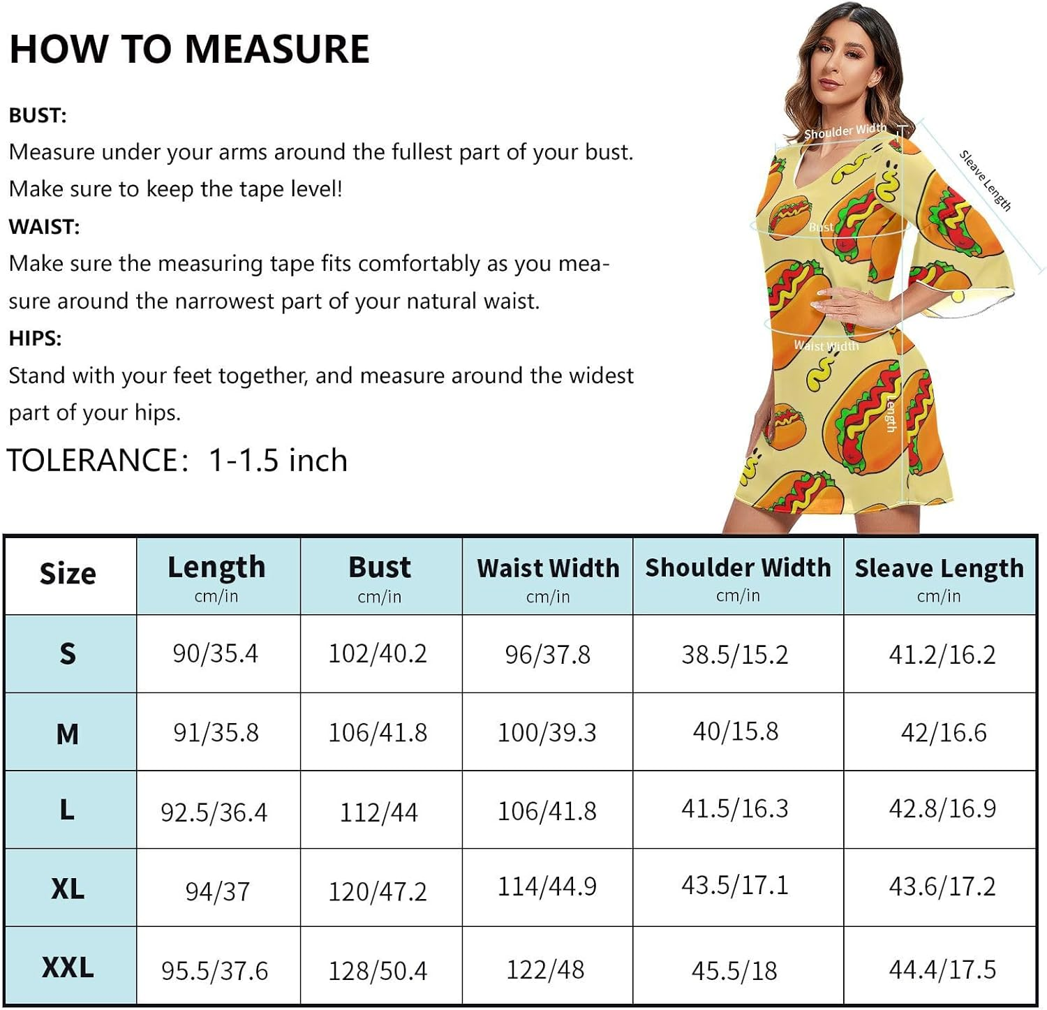 Cartoon Hot Dogs Ladies Chiffon Dress Printed Line Maternity Dress S-XXL image number 4