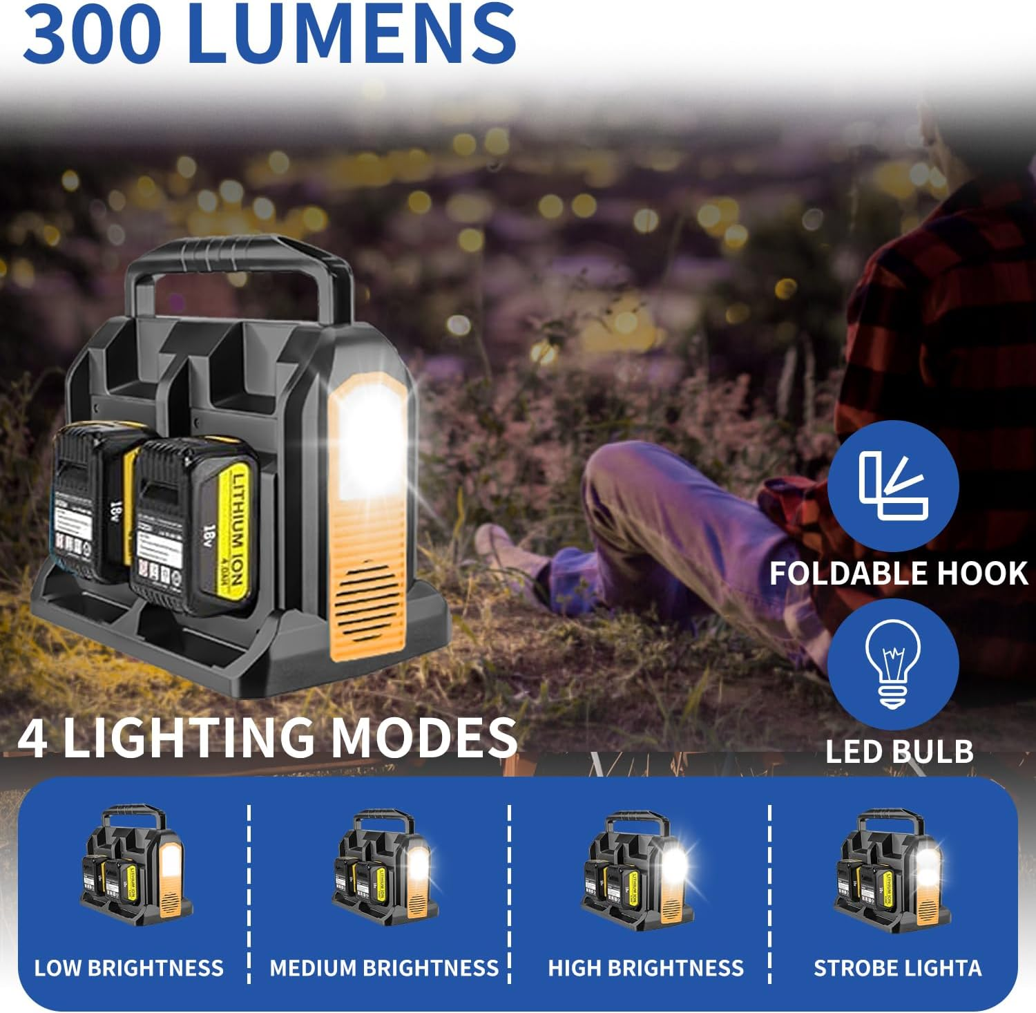 350W Pure Sine Wave Power Inverter Compatible with DEWALT 18V Battery,4-Slot Portable Generator with 3 USB-A, 1 USB-C and LED Display, DC 18V to AC 230V Converter for Outdoor, Camping, Home, Workship image number 2