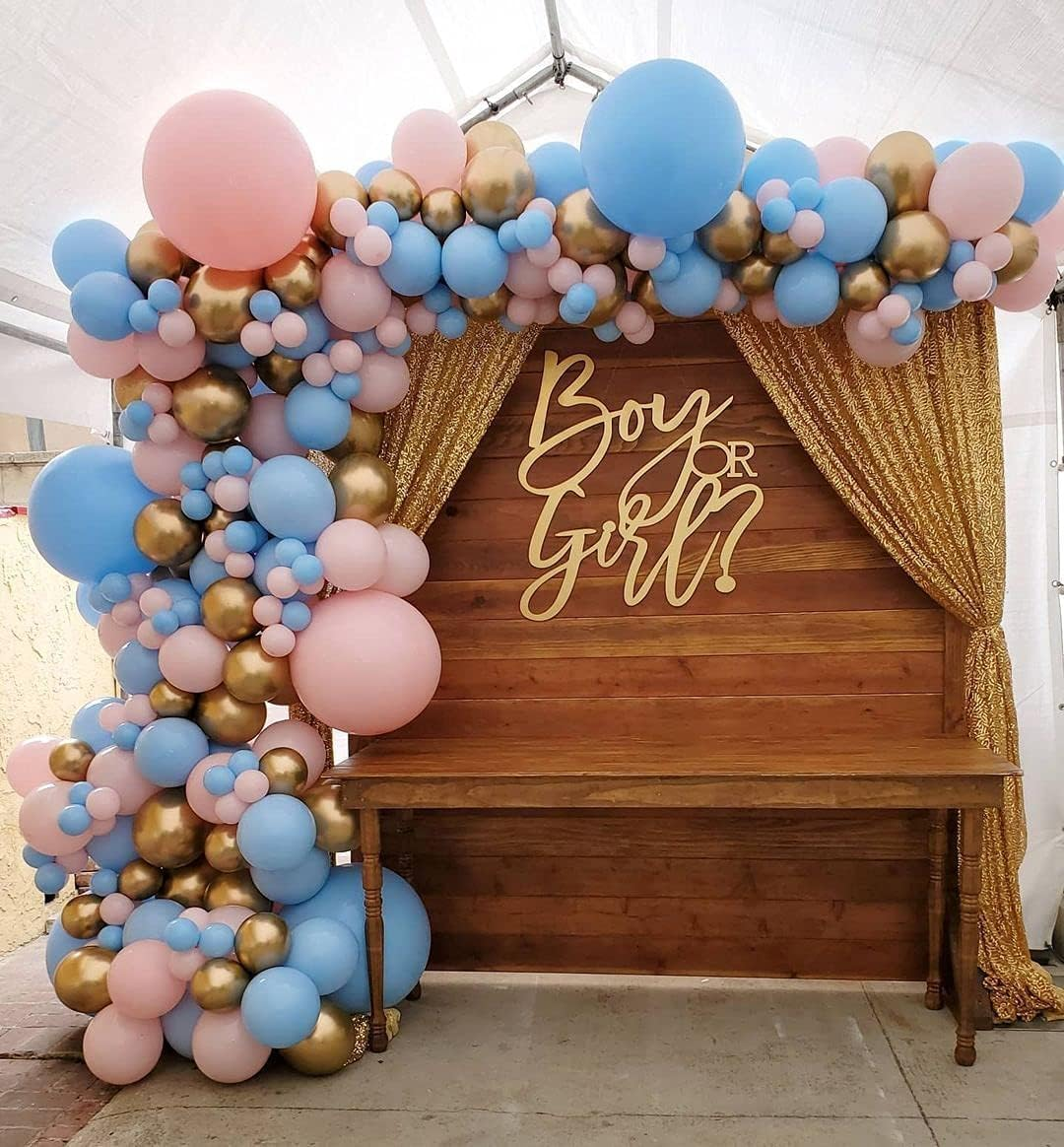 DIY 120PCS Gender Reveal Balloon Garland Kits Chrome Metallic Latex Balloons 12Inch Pearl Balloons for Birthday Party Celebration Wedding Gender Reveal He or She Boy or Girl (Pink Blue Gold) - Blue,Green,Silver image number 7