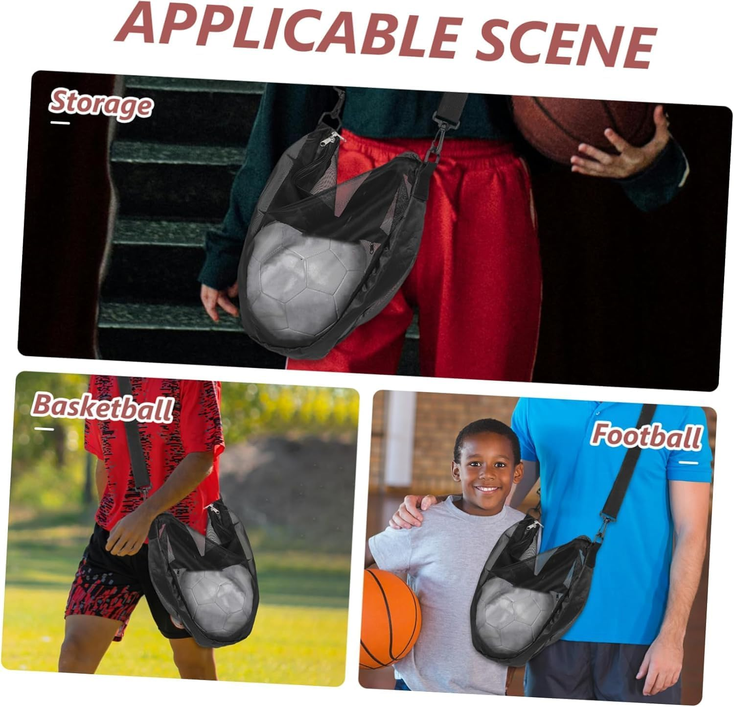 Mesh Basketball Shoulder Bag, 1Pc Single Ball Carrier, Crossbody Sports Bag, Crossbody Single Mesh Shoulder Ball Carrier image number 5