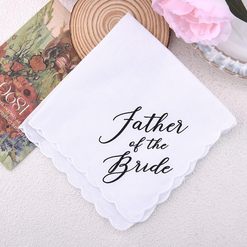Mother Father of the Bride Embroidered Handkerchiefs Wedding Day Accessories for Mom Dad from Brides White Cotton Hankies