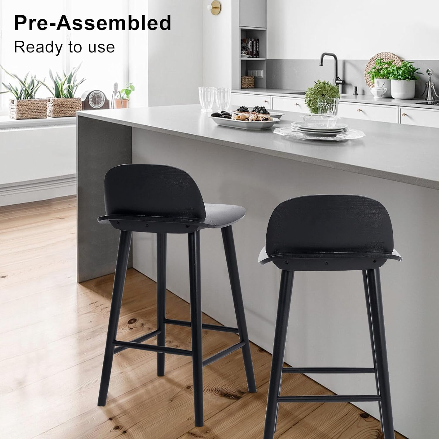 La Bella Elise Ash Wood Bar Stool Set of 2 &ndash; 65Cm Seat Height, Scandinavian Design, Wide Curved Backrest, Natural Finish, Fully Assembled, for Kitchen Island or Caf&eacute; image number 5