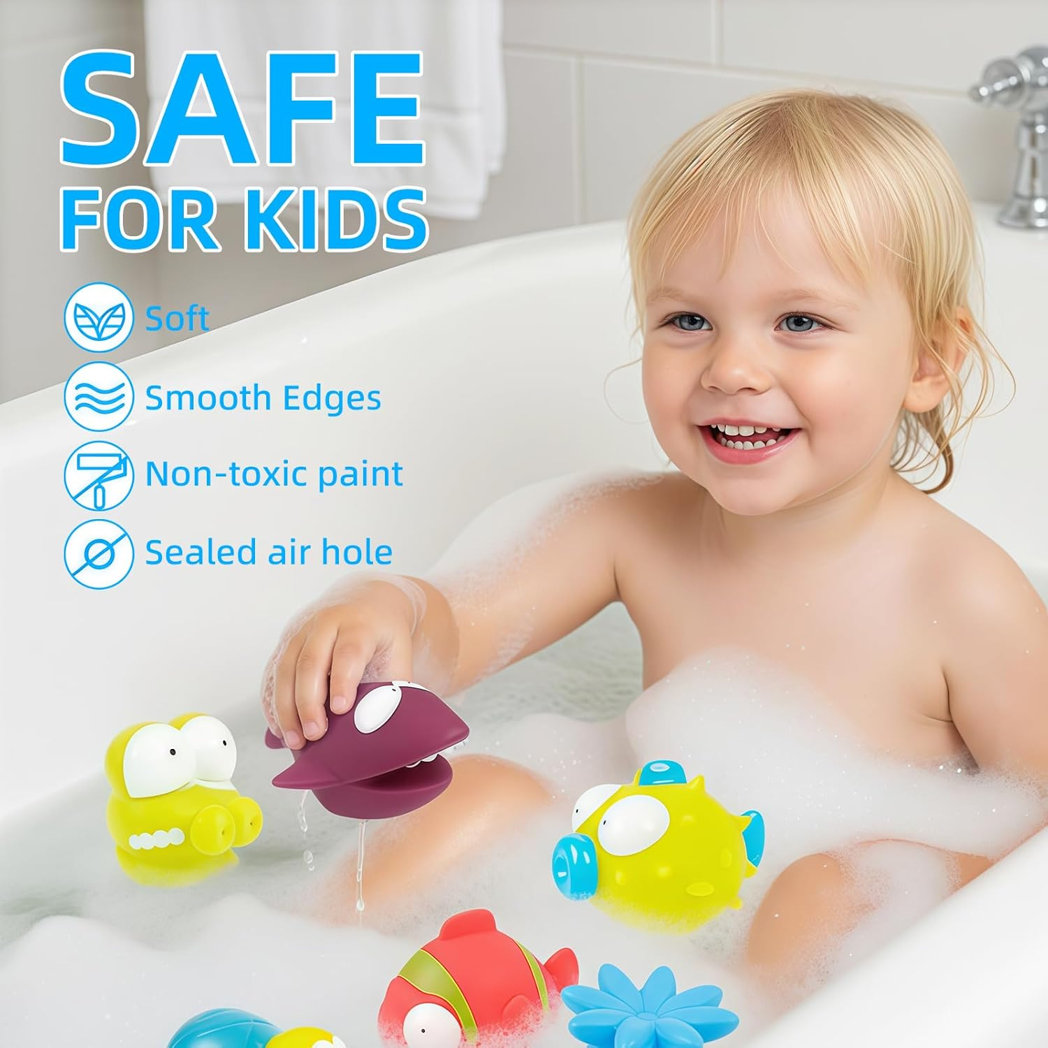 Bath Toys 9PCS - Squeezable Ocean Animals for Toddlers 1-3, Bathtub & Pool Water Play, Cute Sea Creature Squirt Toys, Fun Bath Time & Swim Learning for Babies image number 3