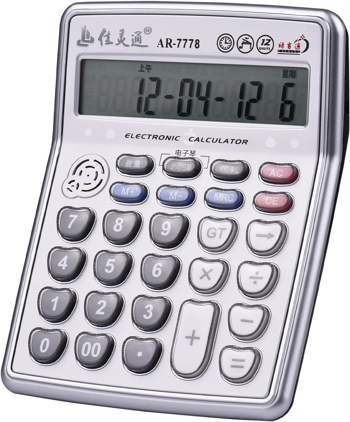 Xinyee Musical Desktop Calculator 12-Digits LCD Display Electronic Calculator Counter Big Buttons with Music Piano Play Time Date Show Alarm Clock Function for Office Business Classroom Home Supplie